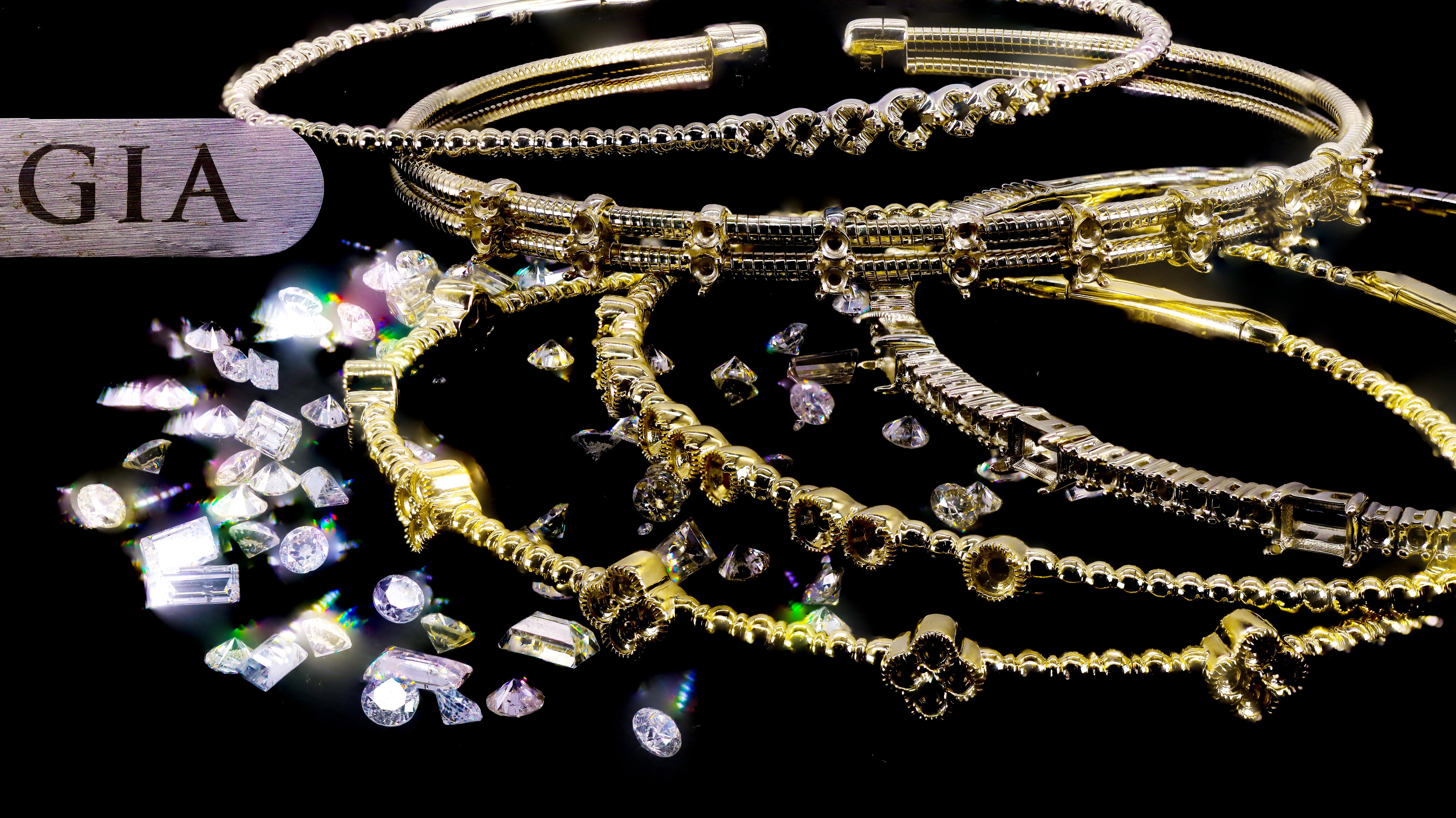 diamond bangles for her. elegant style of natural diamond and fine gold bangles