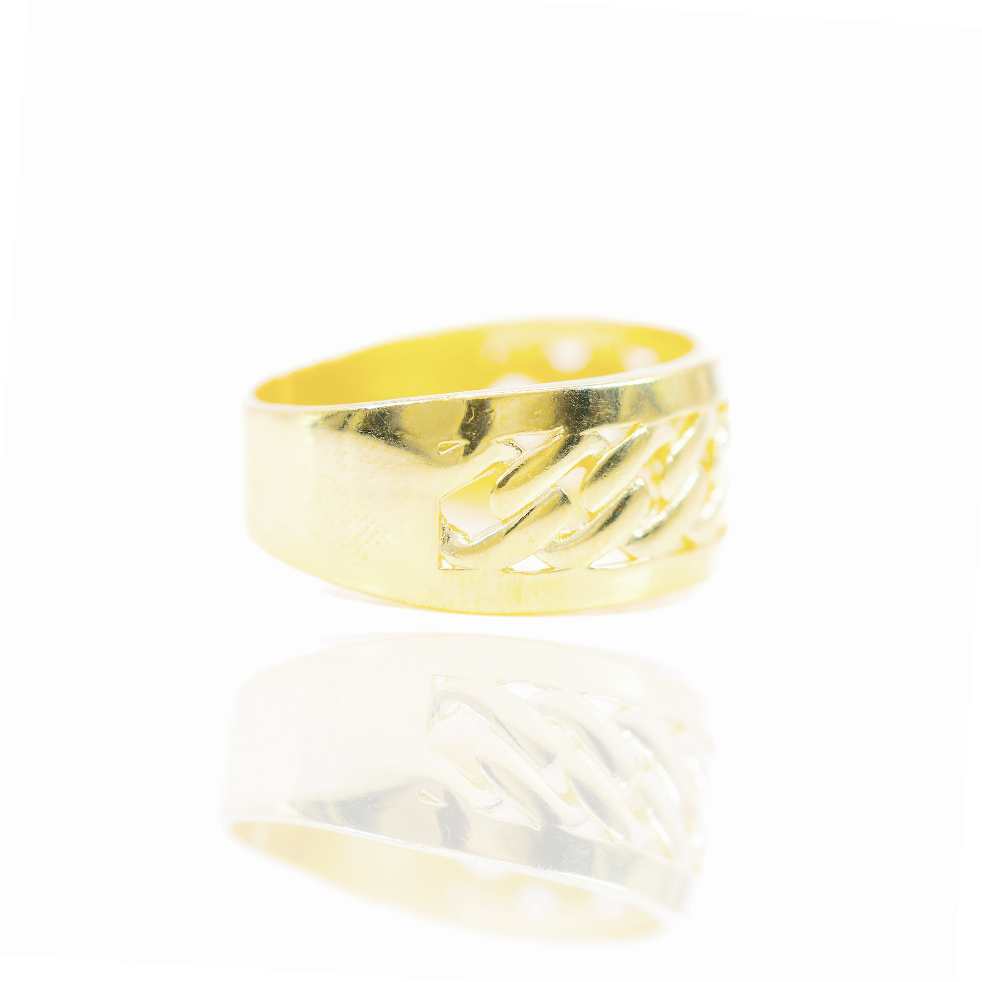 14KT Gold Cuban Ring with Solid Border
