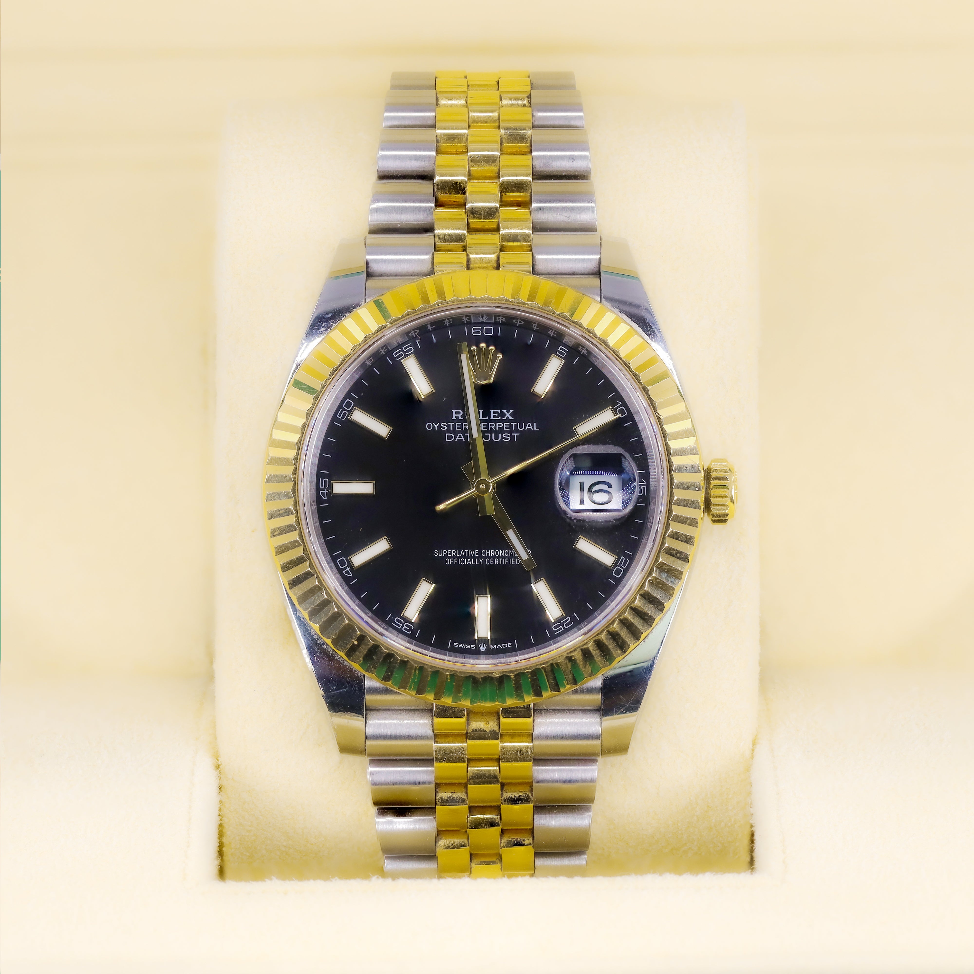 Rolex 126333 Datejust 41mm Two-Tone 18K Gold & Black Marker Dial Fluted Bezel