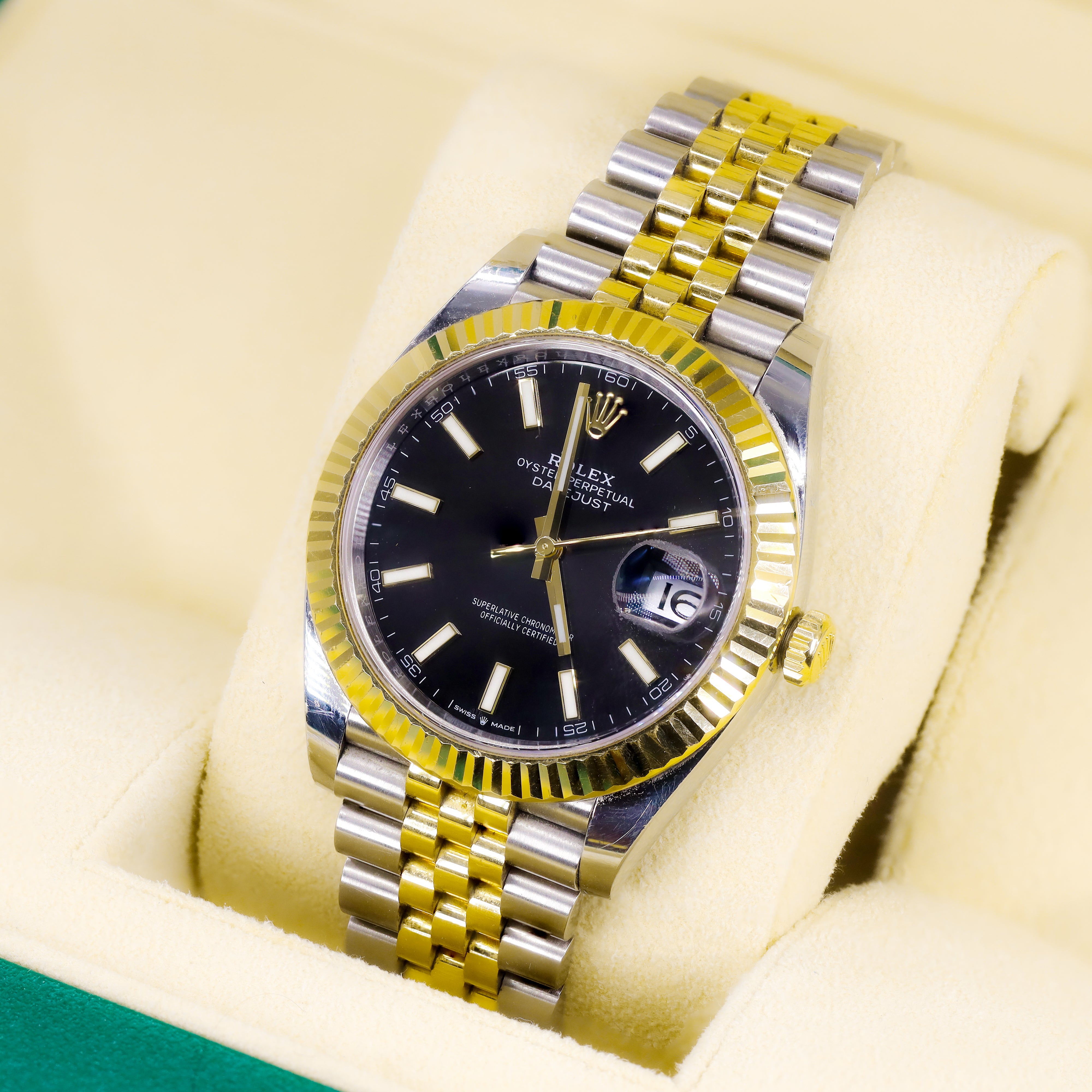 Rolex 126333 Datejust 41mm Two-Tone 18K Gold & Black Marker Dial Fluted Bezel