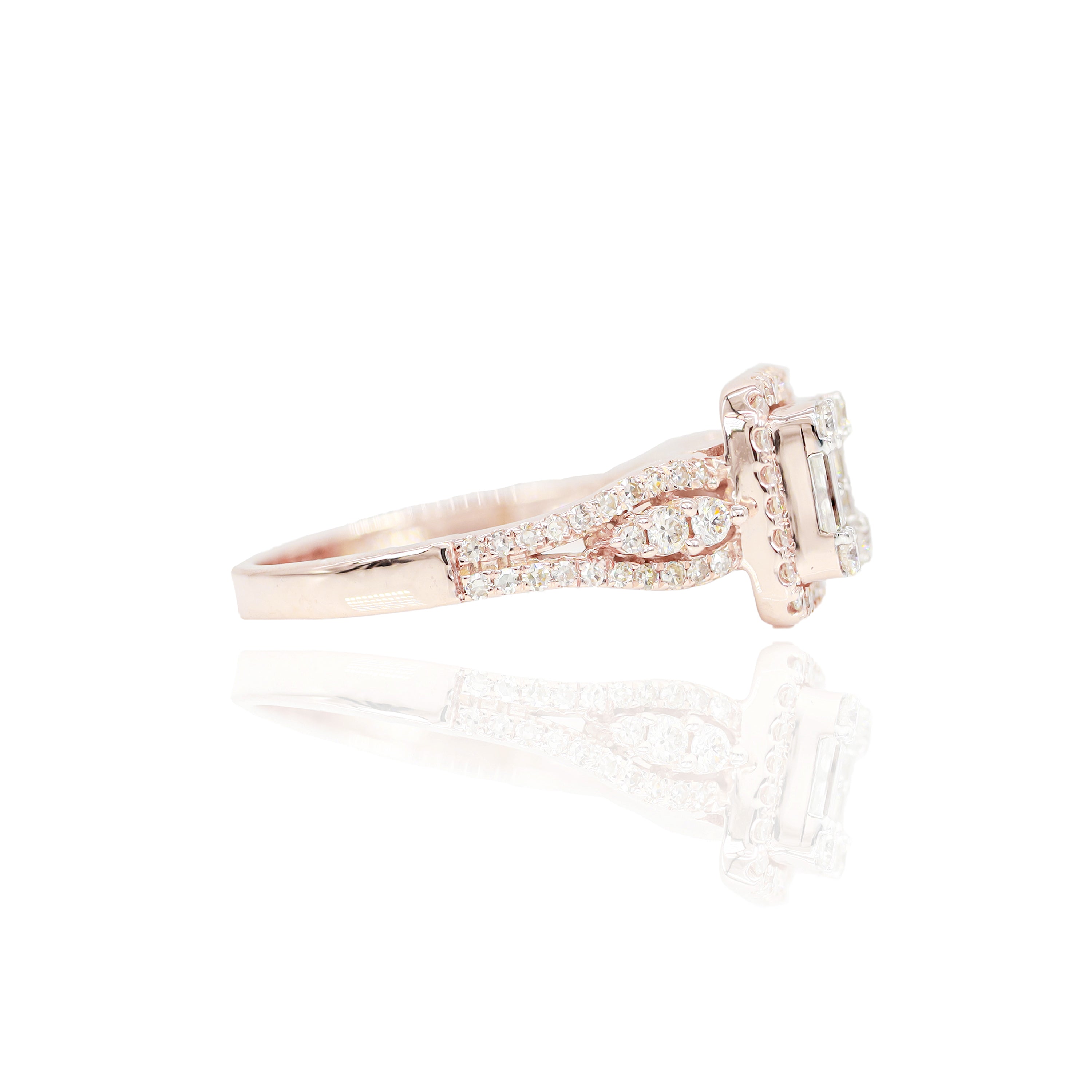 Rose Gold Baguette Diamond Engagement Ring & Band