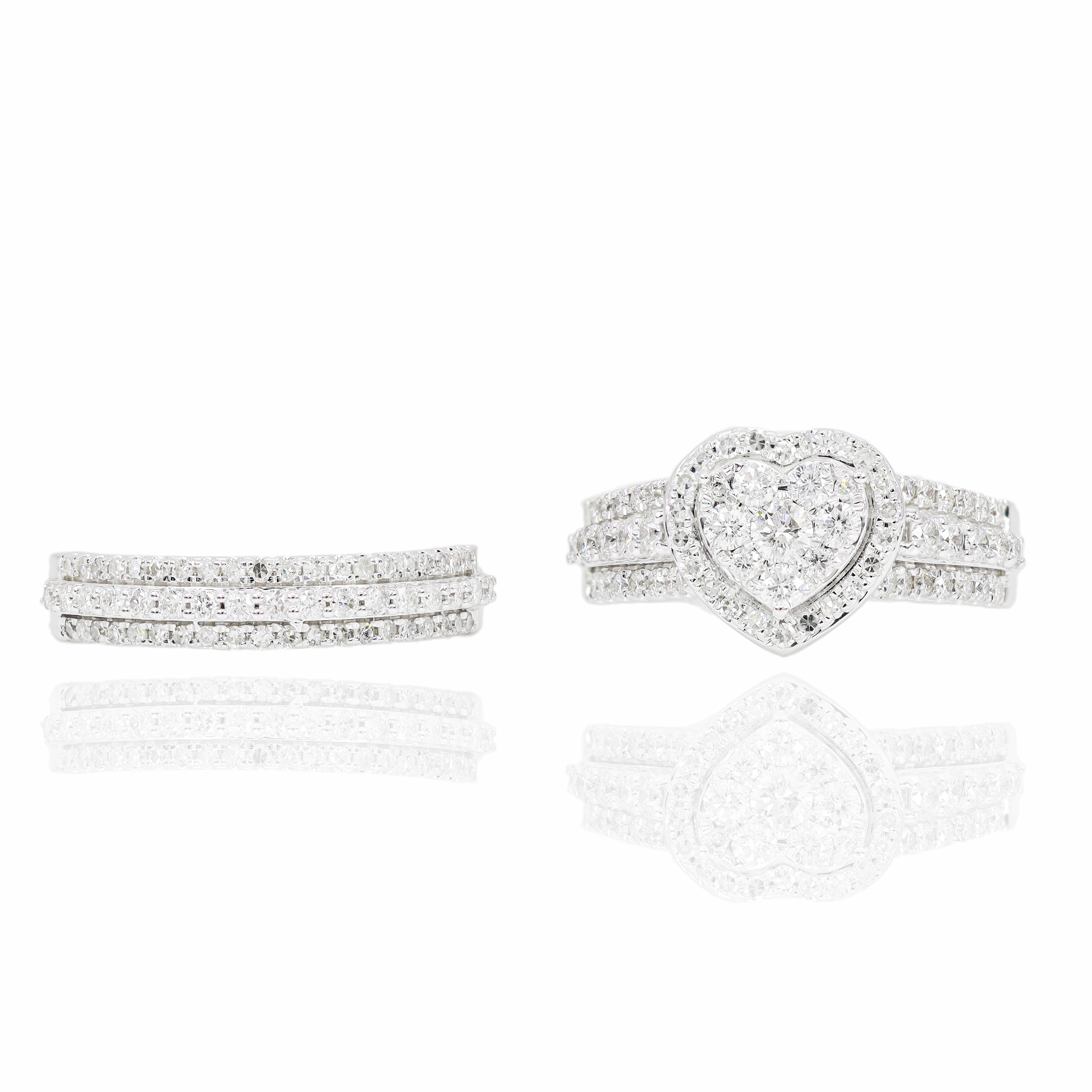 Diamond Heart Shaped Engagement Ring & Band
