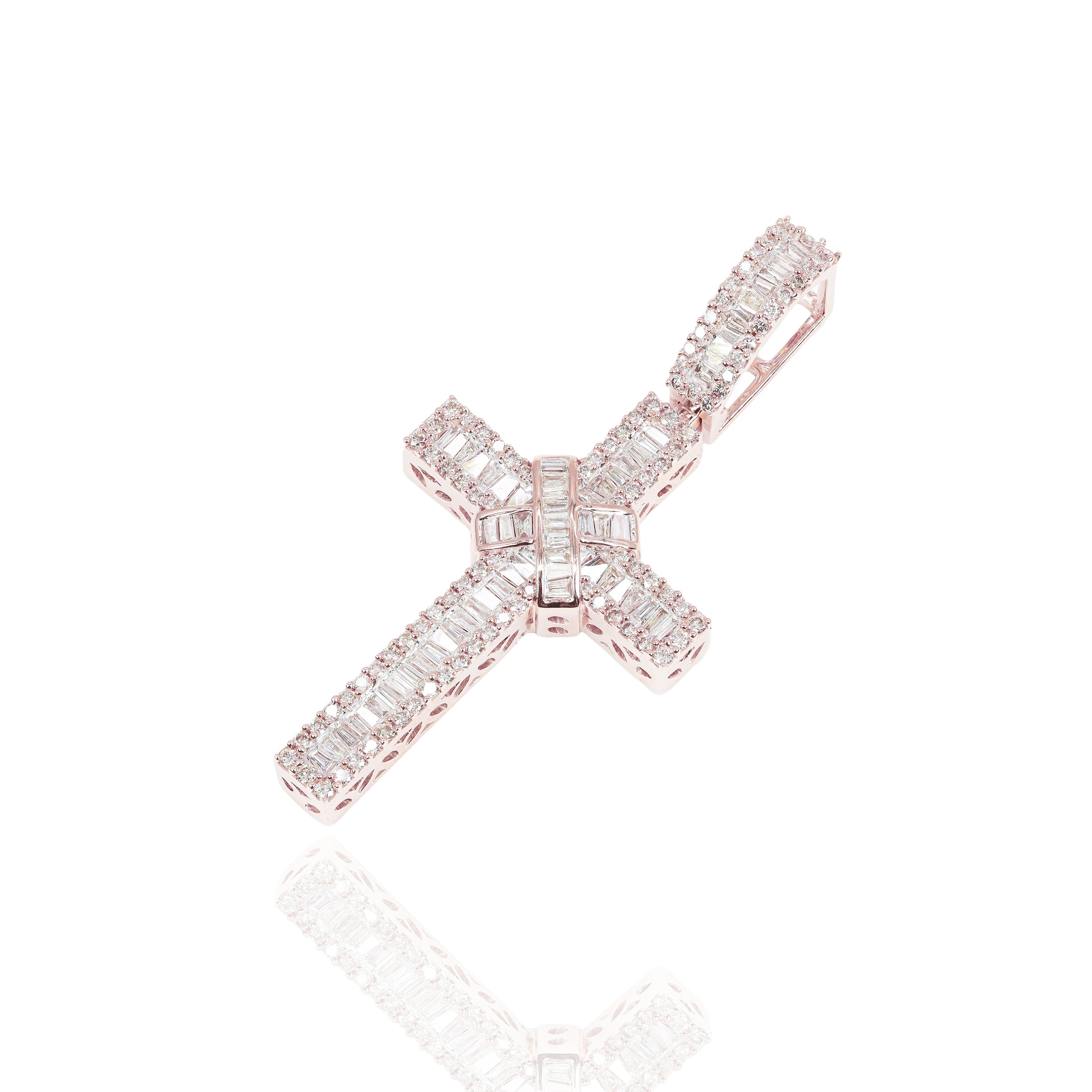 Baguette Cross With Middle Cross Diamond Pendant