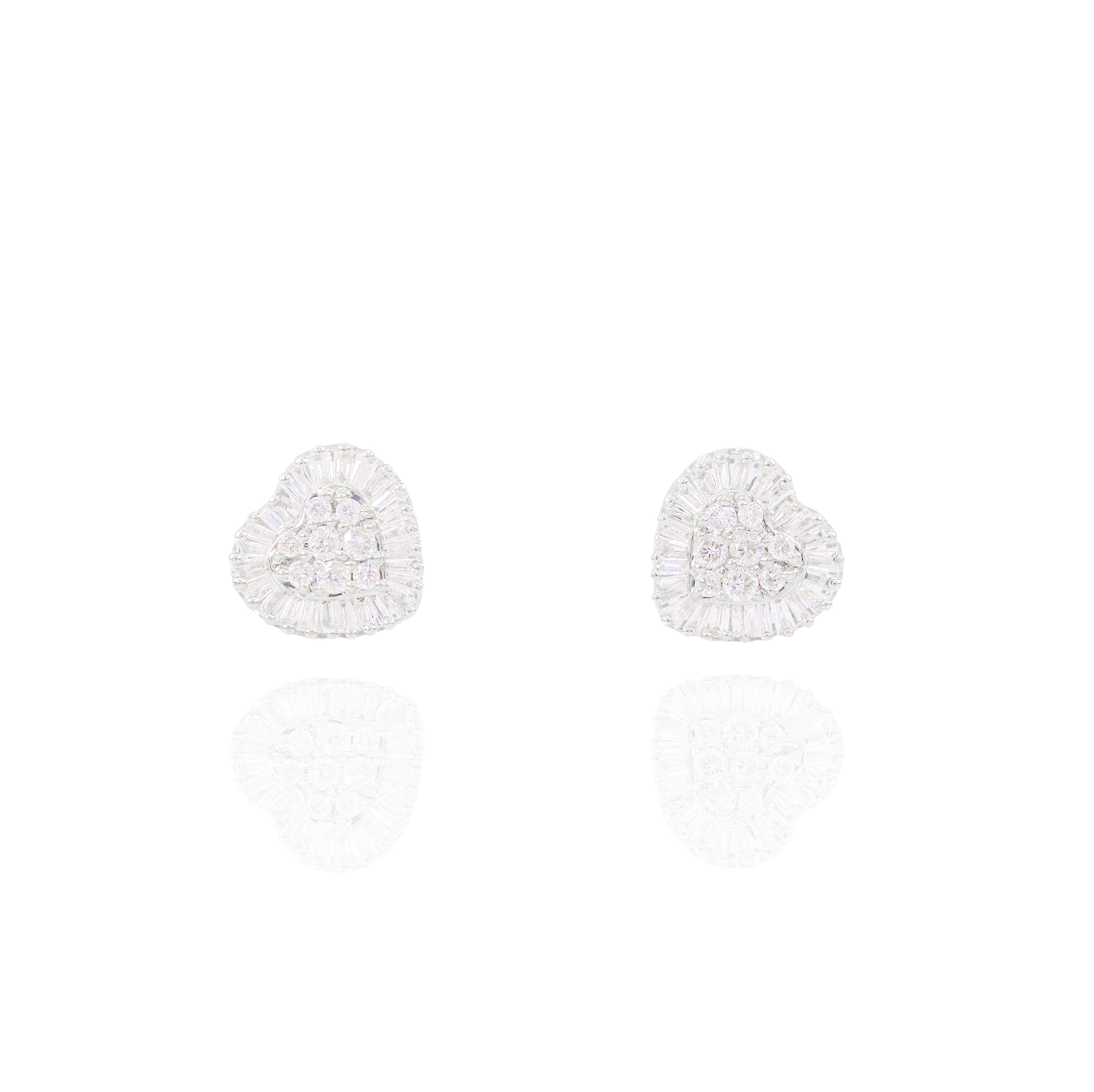 Baguette Diamond Border Heart Earrings