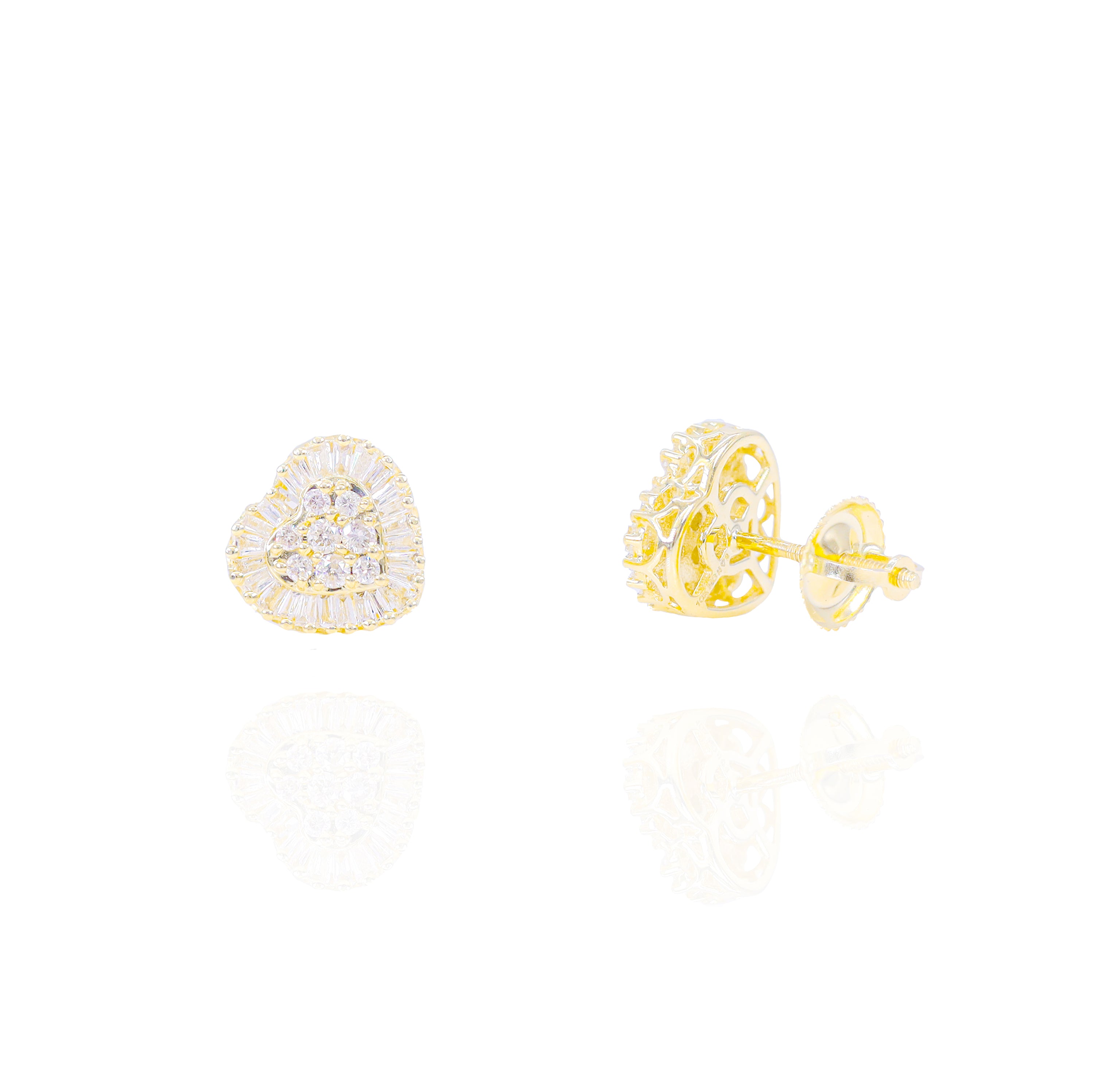 Baguette Diamond Border Heart Earrings