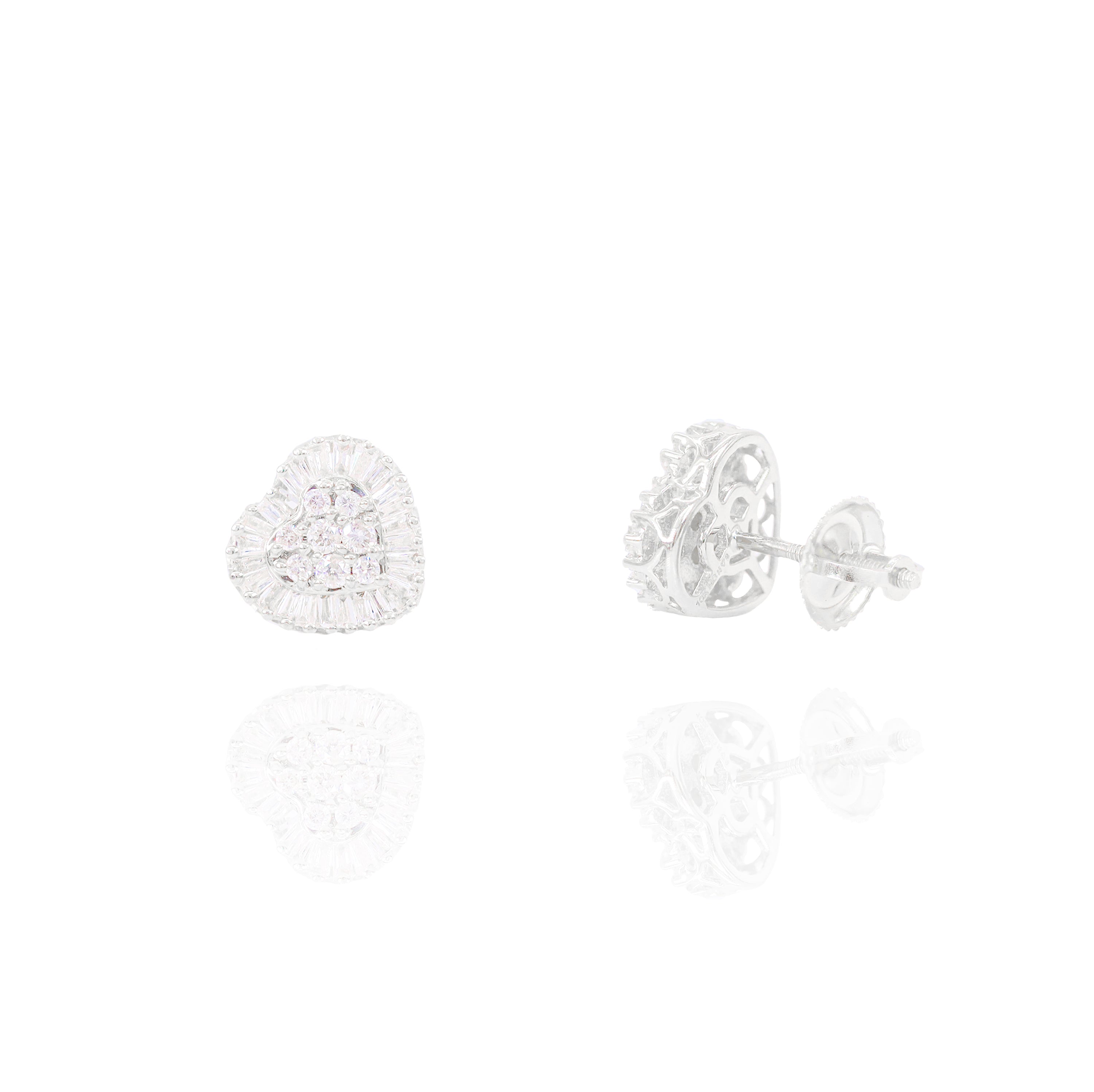 Baguette Diamond Border Heart Earrings