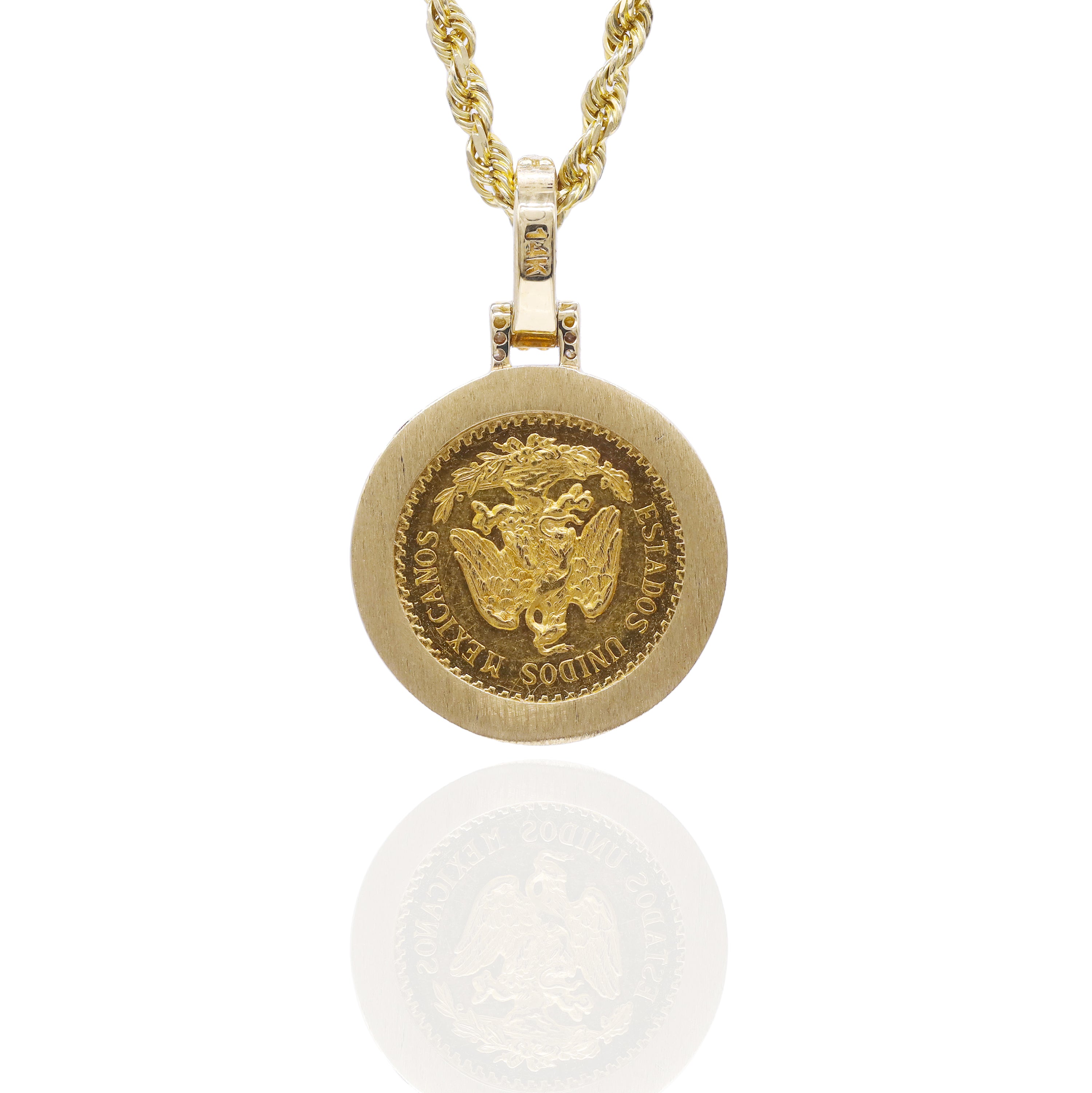 Dos Y Medio 1945 21KT Gold Coin with Diamond Bezel