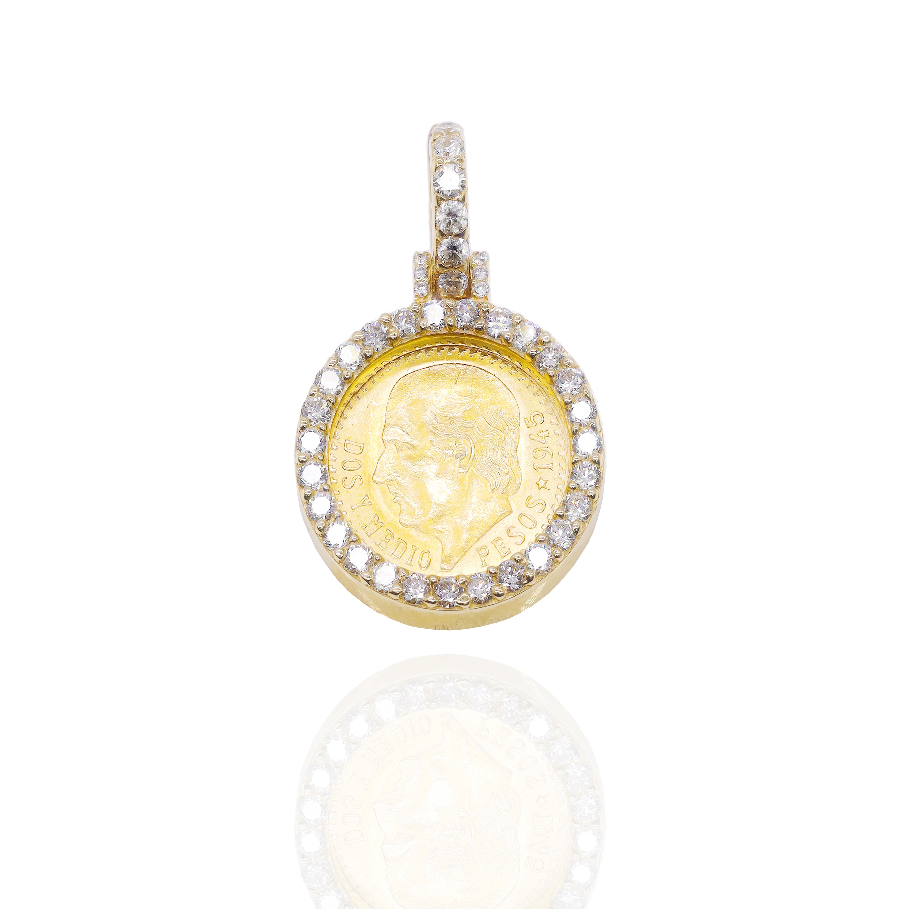 Dos Y Medio 1945 21KT Gold Coin with Diamond Bezel