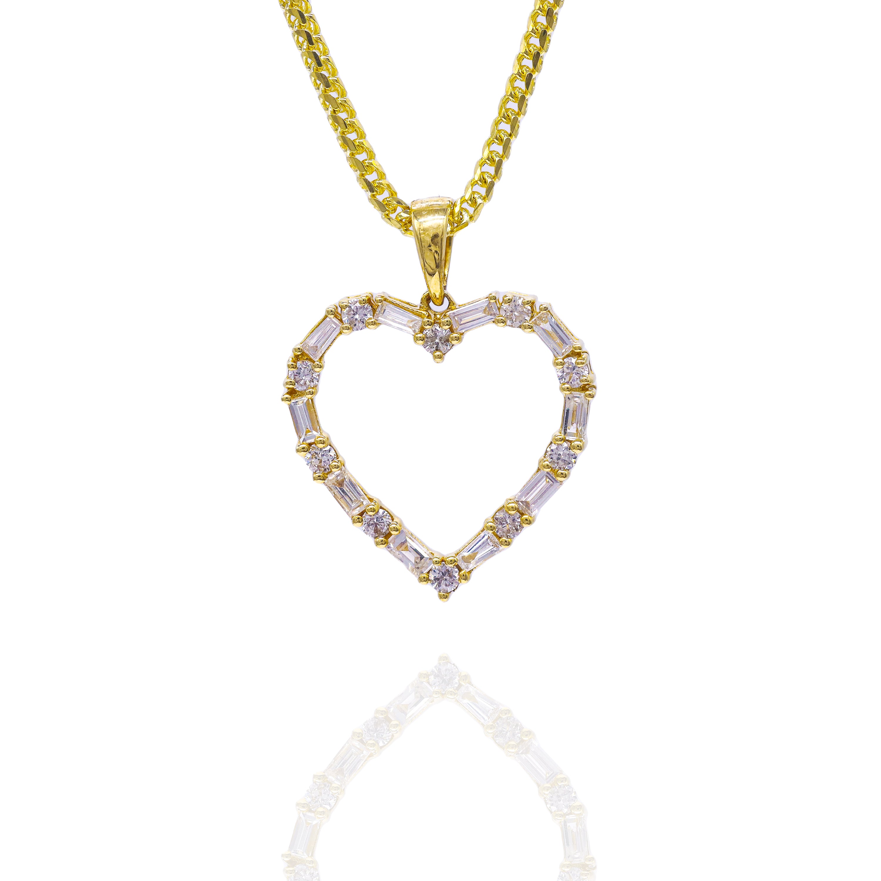 Heart Outline Baguette & Round Diamond Pendant