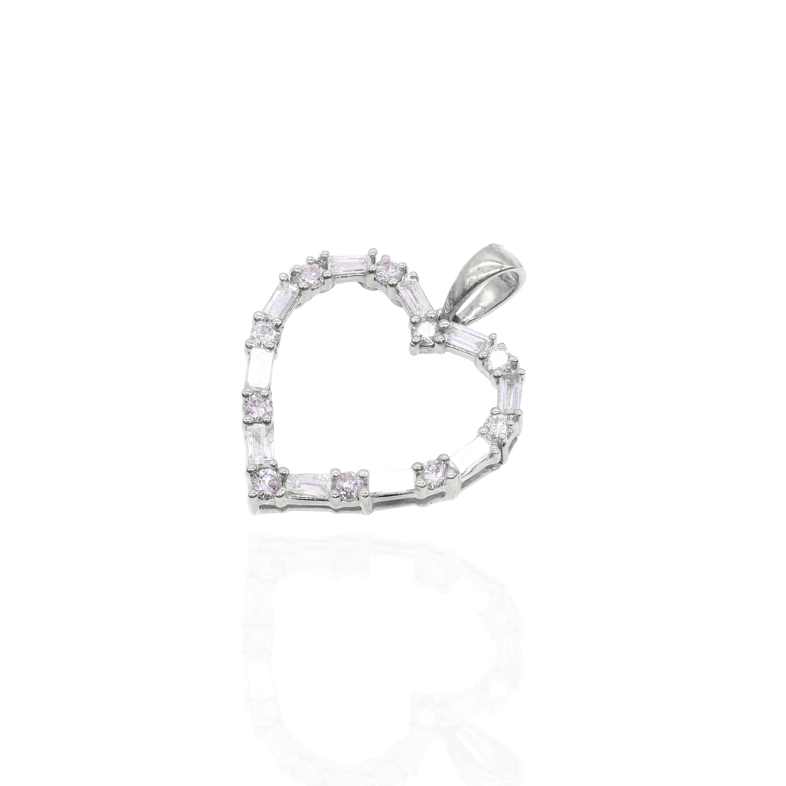 Heart Outline Baguette & Round Diamond Pendant