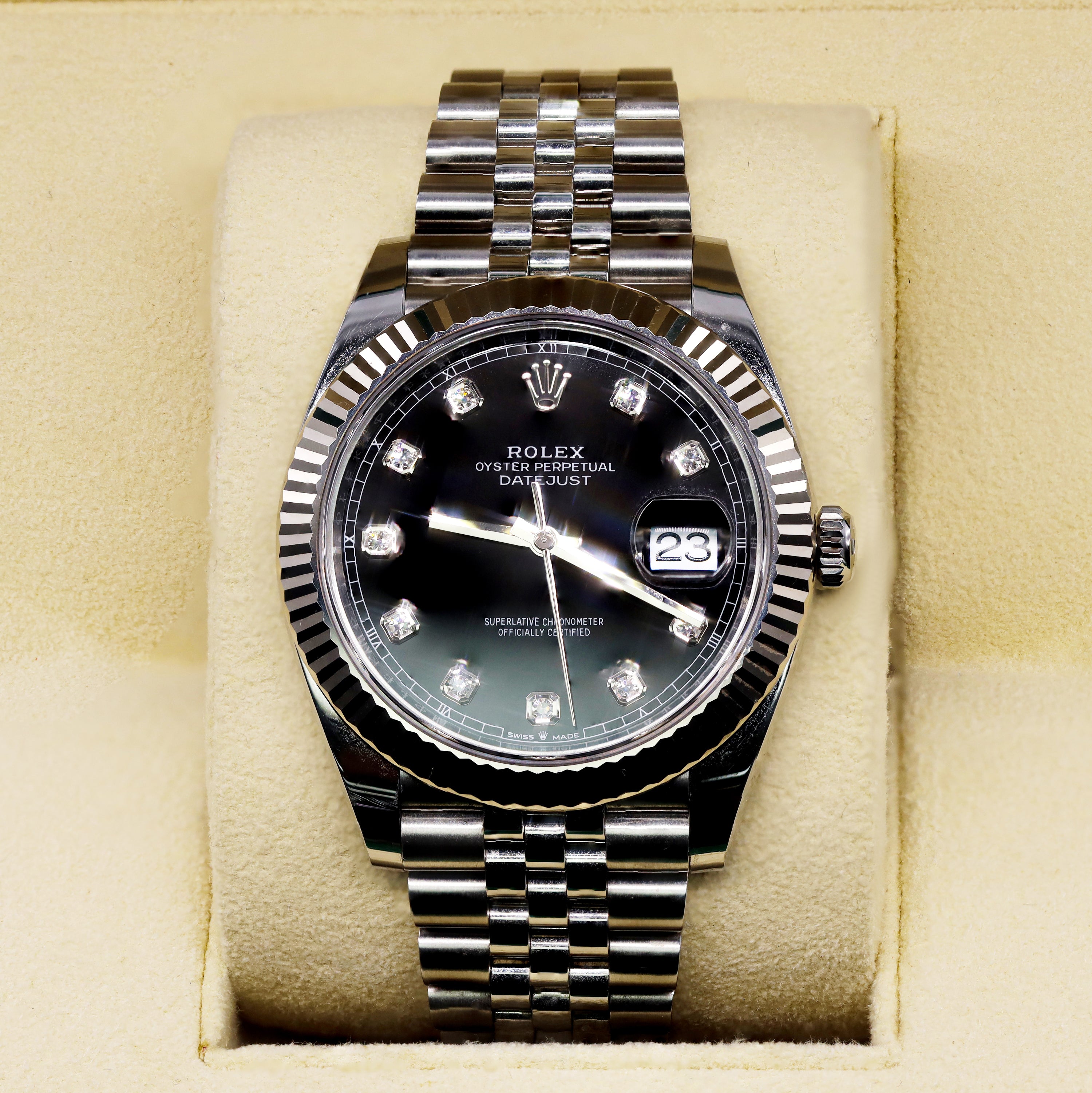 Rolex 126334 Datejust 41mm Diamond Black Dial Fluted Bezel