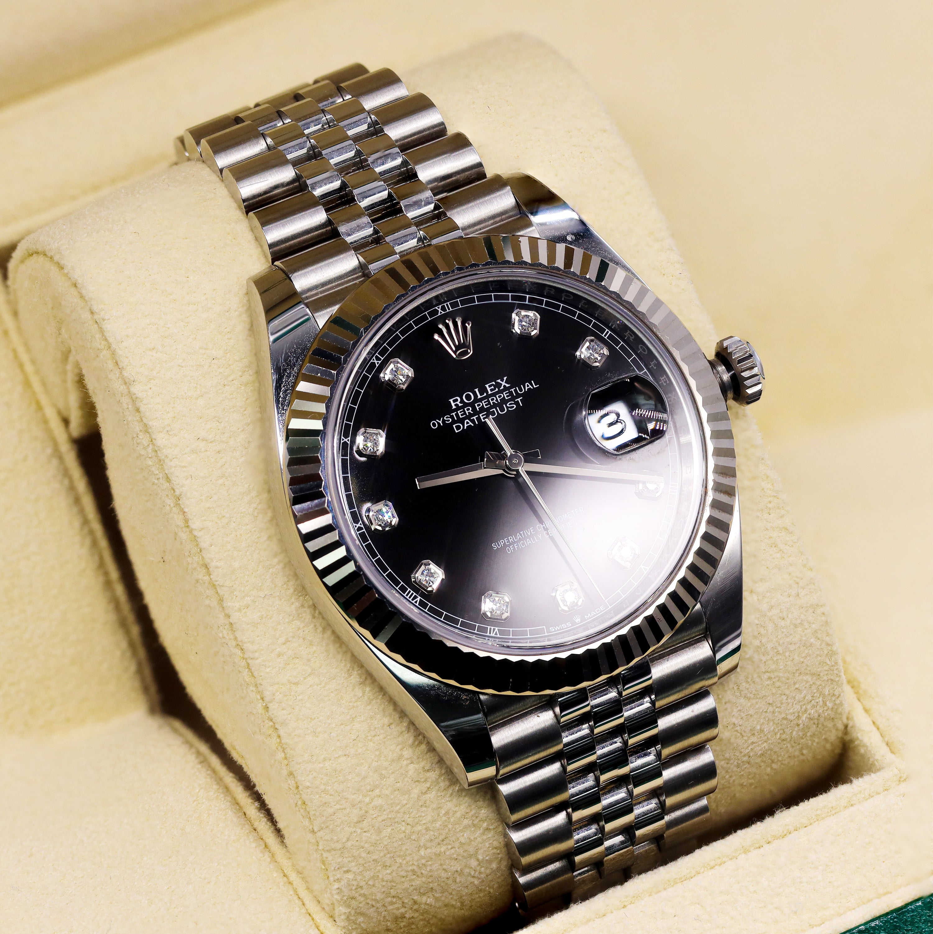 Rolex 126334 Datejust 41mm Diamond Black Dial Fluted Bezel