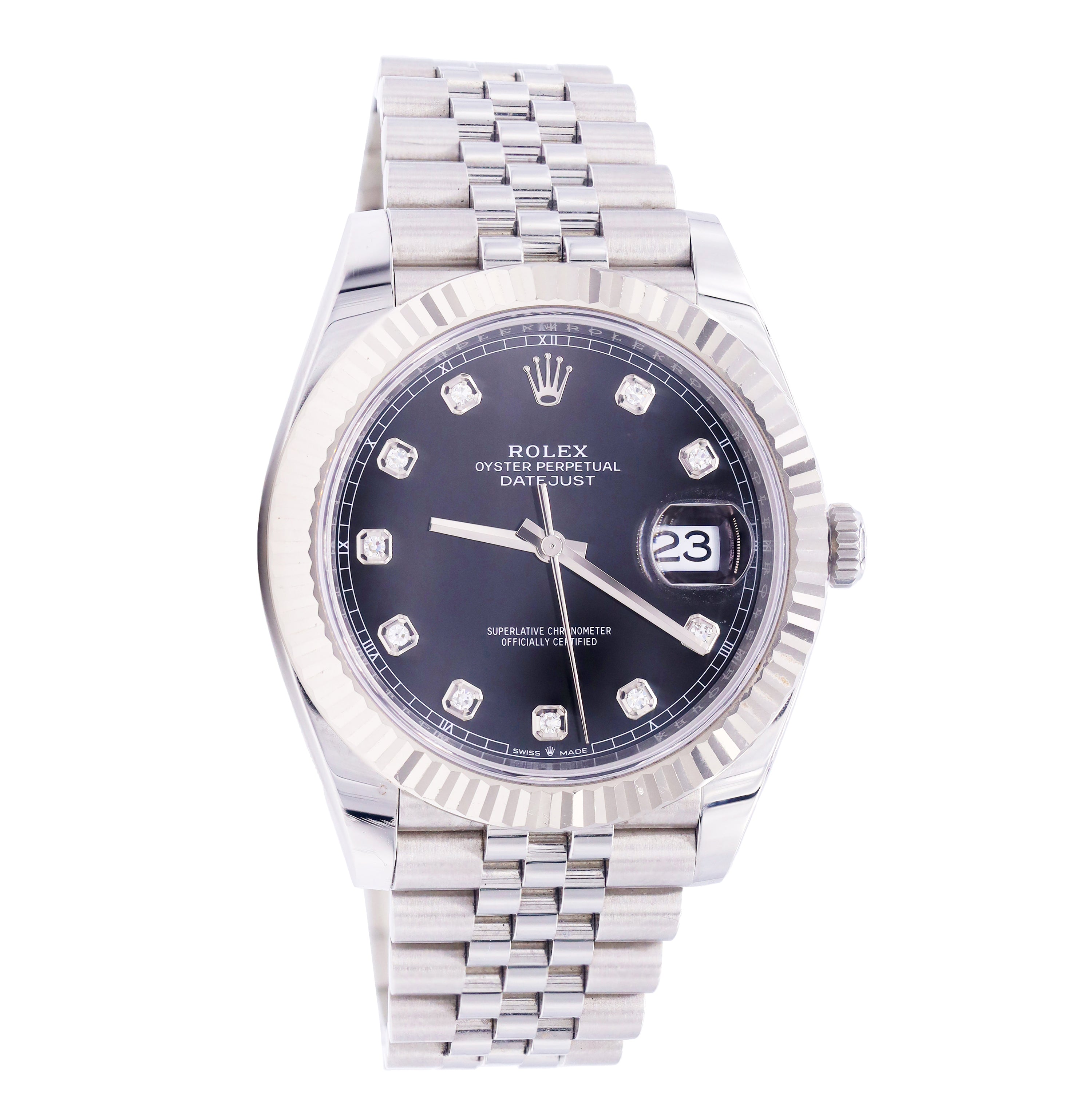 Rolex 126334 Datejust 41mm Diamond Black Dial Fluted Bezel
