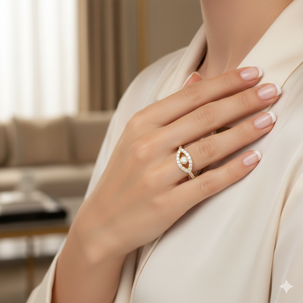 Open Design Evil Eye Diamond Ring