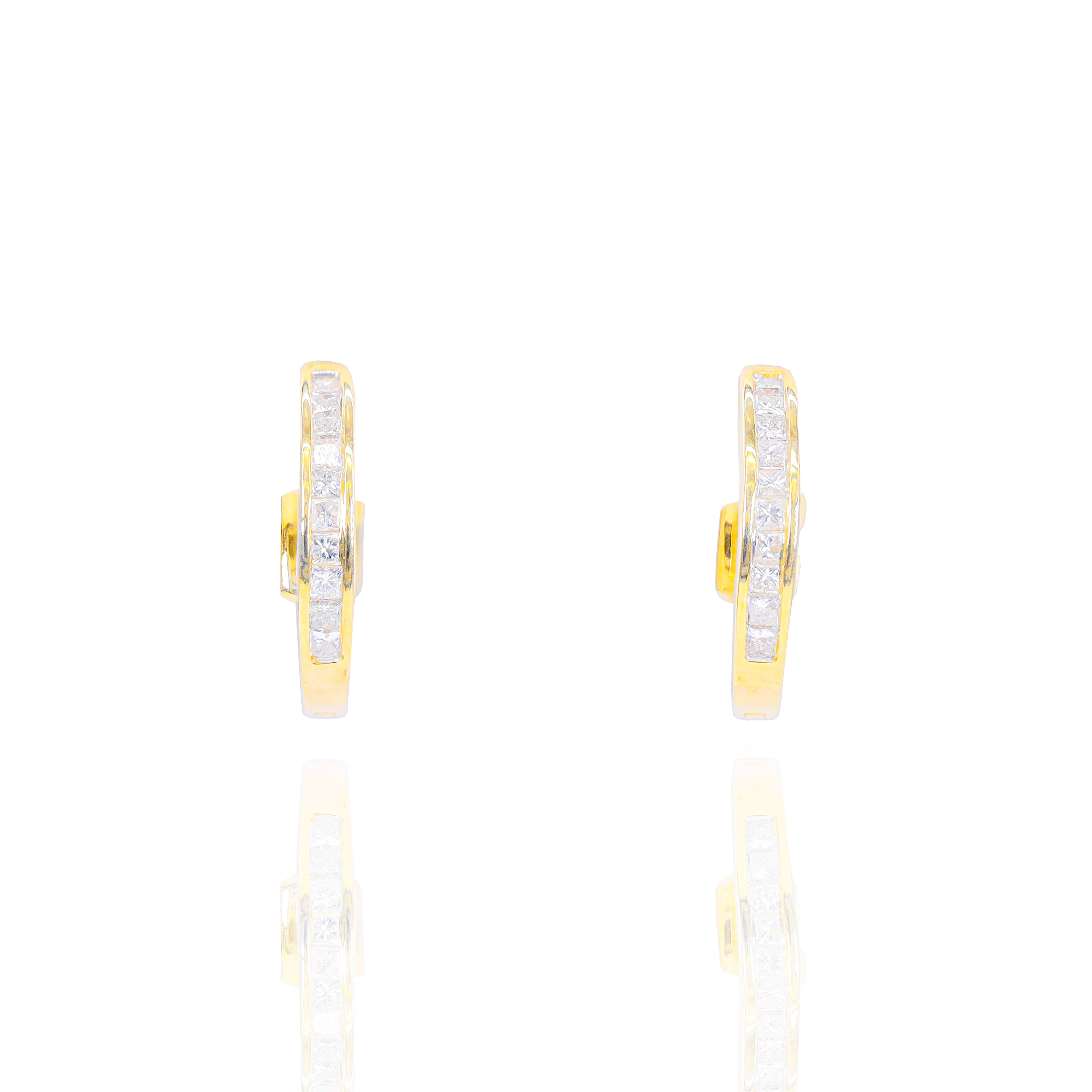 Channel Set Princess Cut Diamond Hoop Earrings