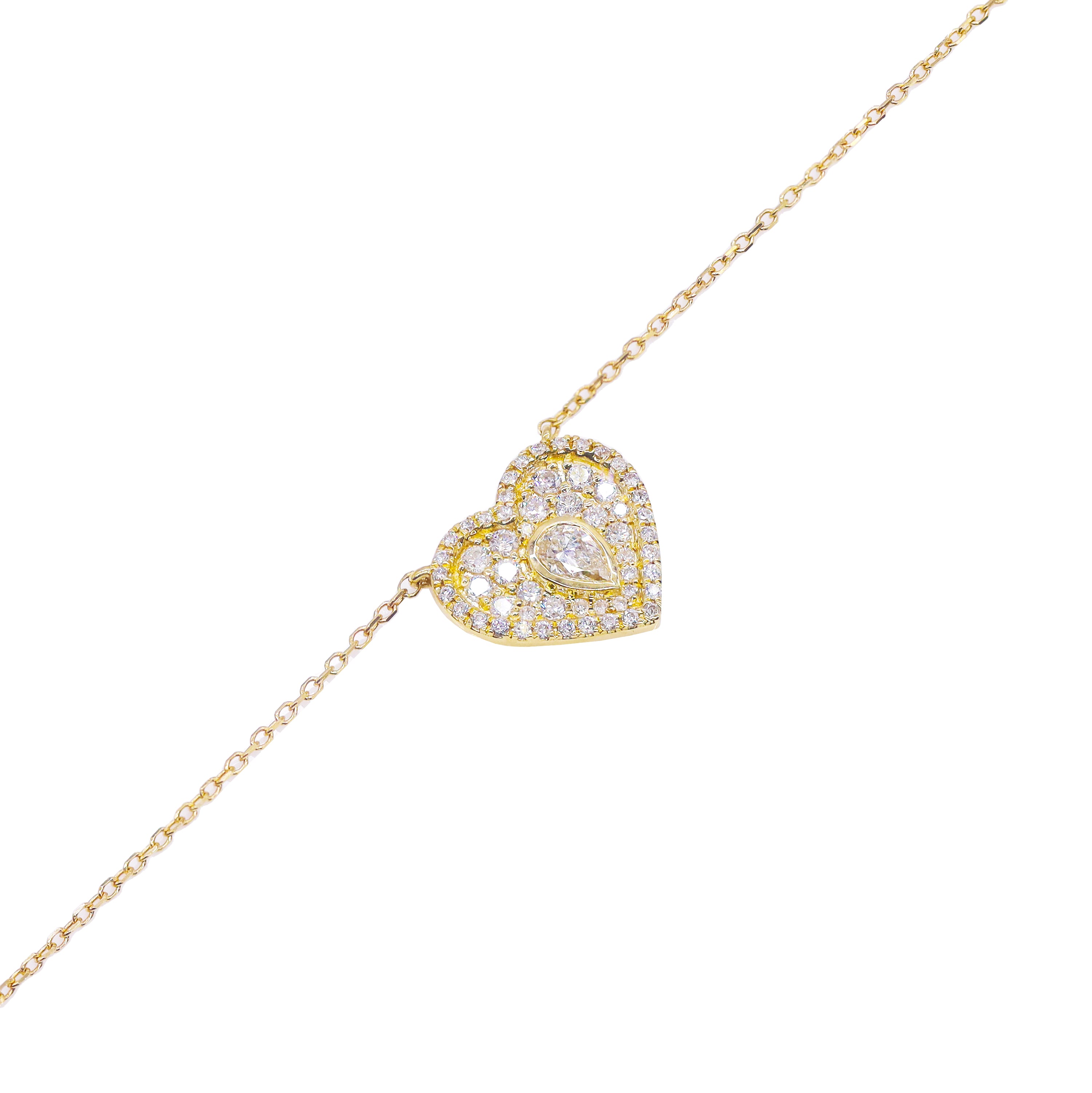 20 Pointer Pear Shape Diamond Heart Pendant with Chain