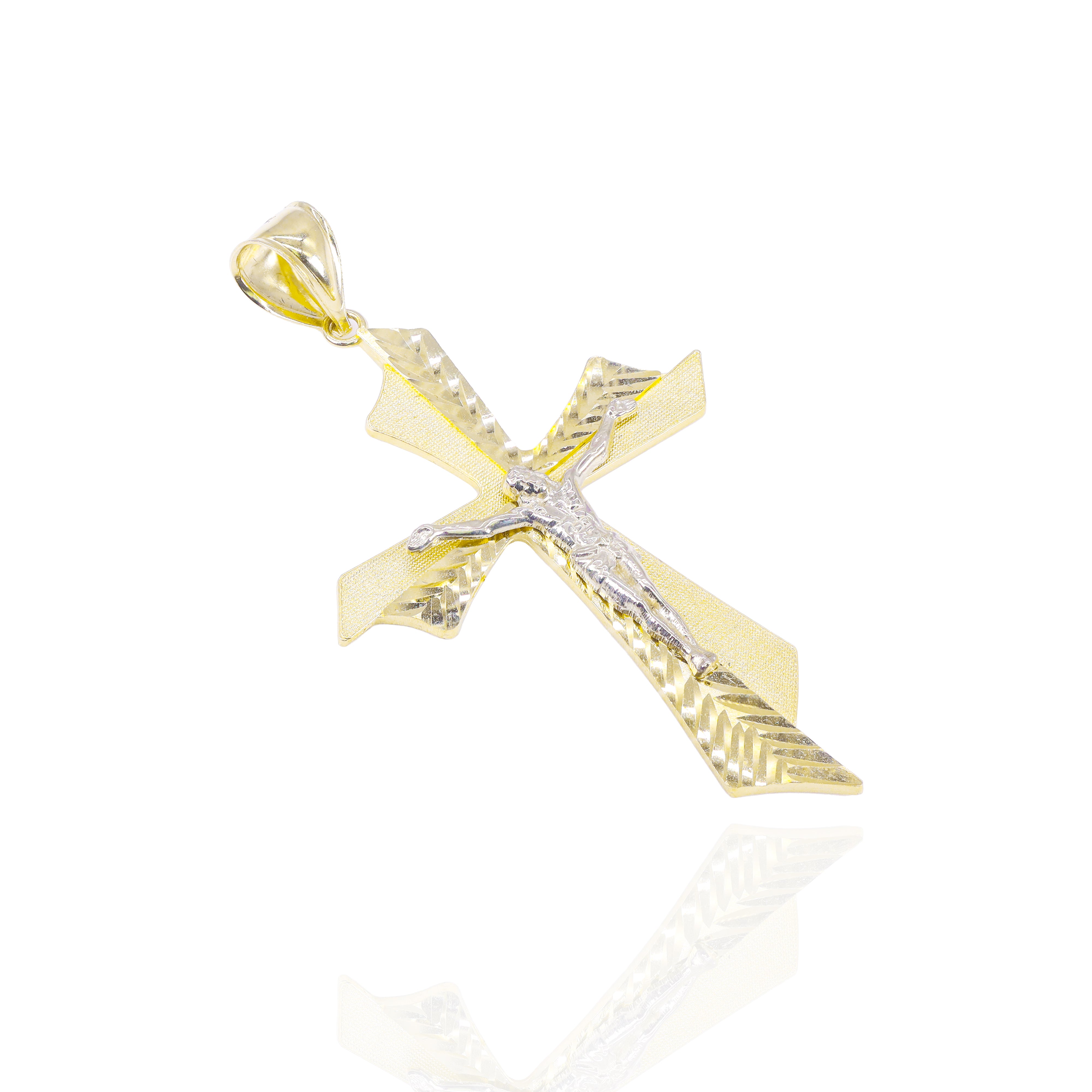 Gold Cross with Jesus Gold Pendant & Diamond Cut Design