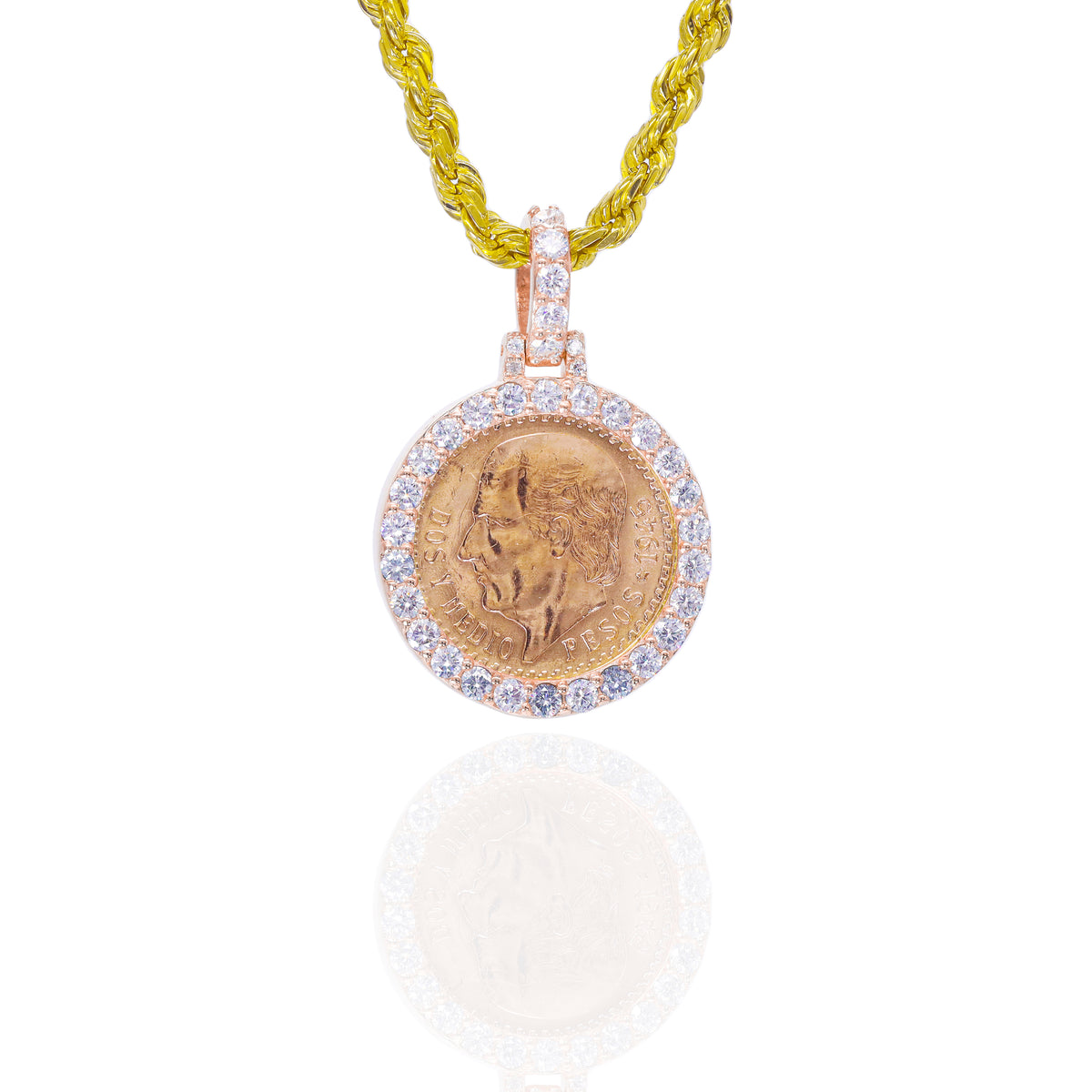 Dos Y Medio 1945 21KT Gold Coin with Diamond Bezel