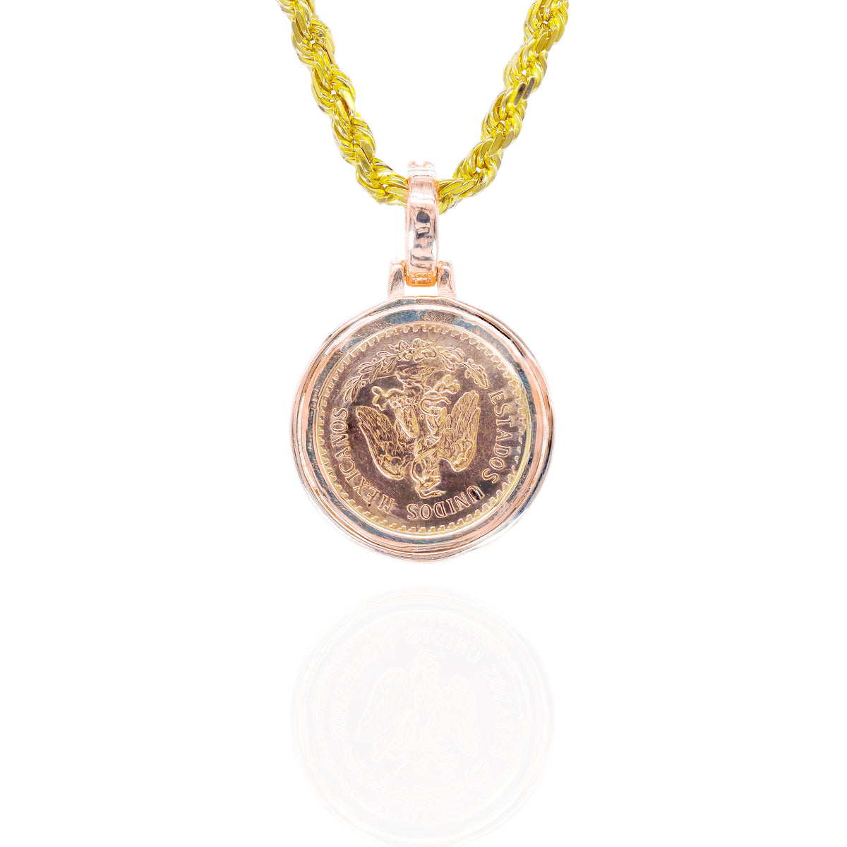 Dos Y Medio 1945 21KT Gold Coin with Diamond Bezel