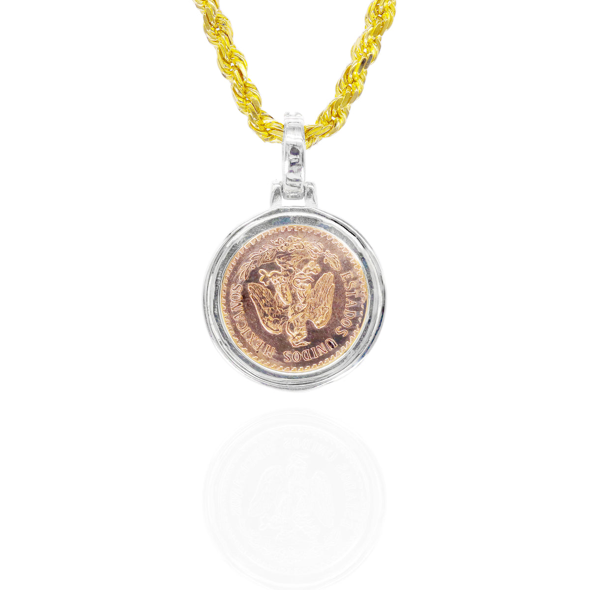 Dos Y Medio 1945 21KT Gold Coin with Diamond Bezel