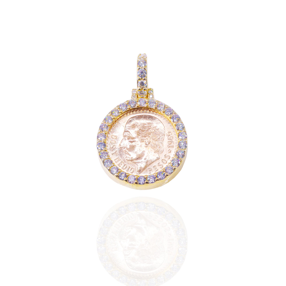 Dos Y Medio 1945 21KT Gold Coin with Diamond Bezel