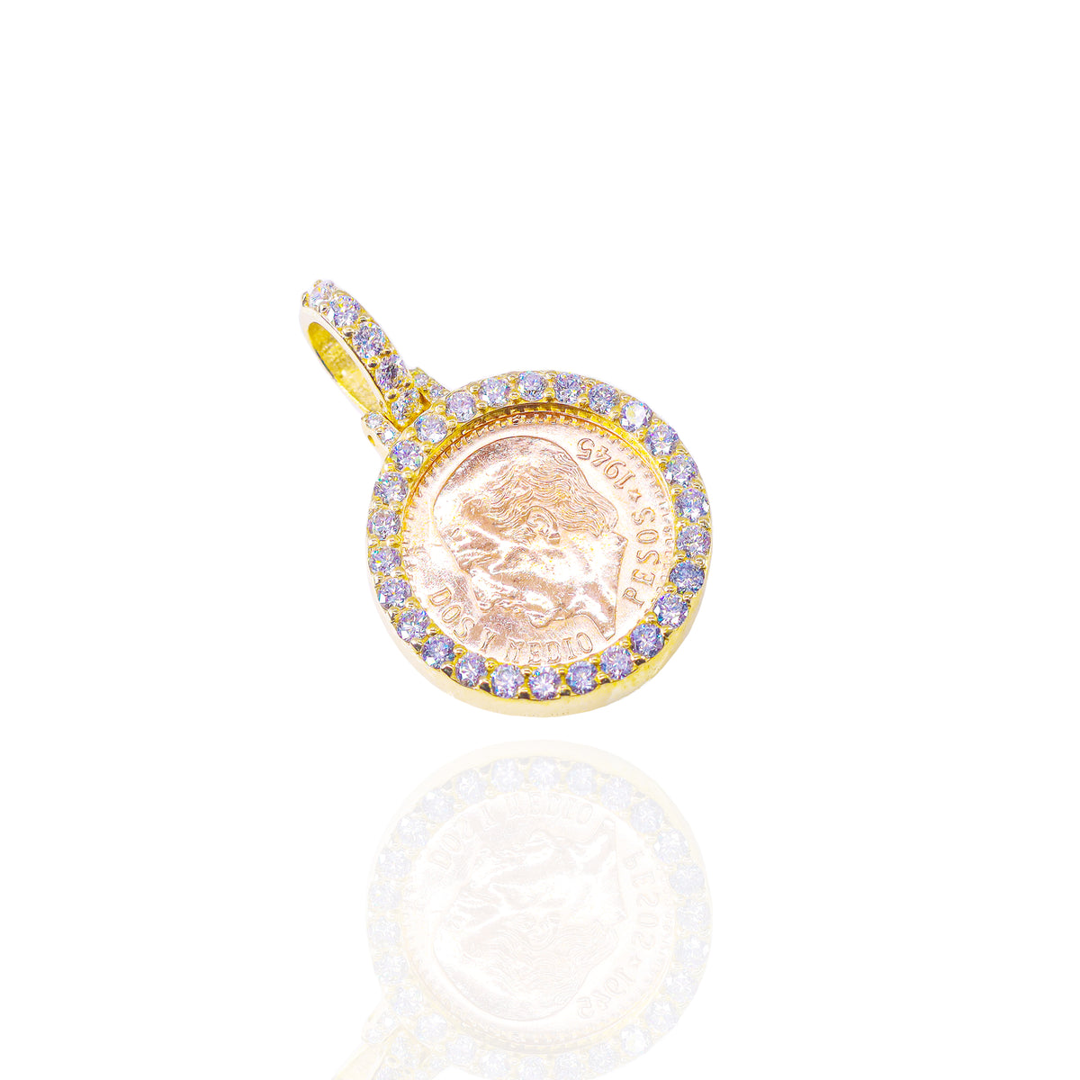 Dos Y Medio 1945 21KT Gold Coin with Diamond Bezel