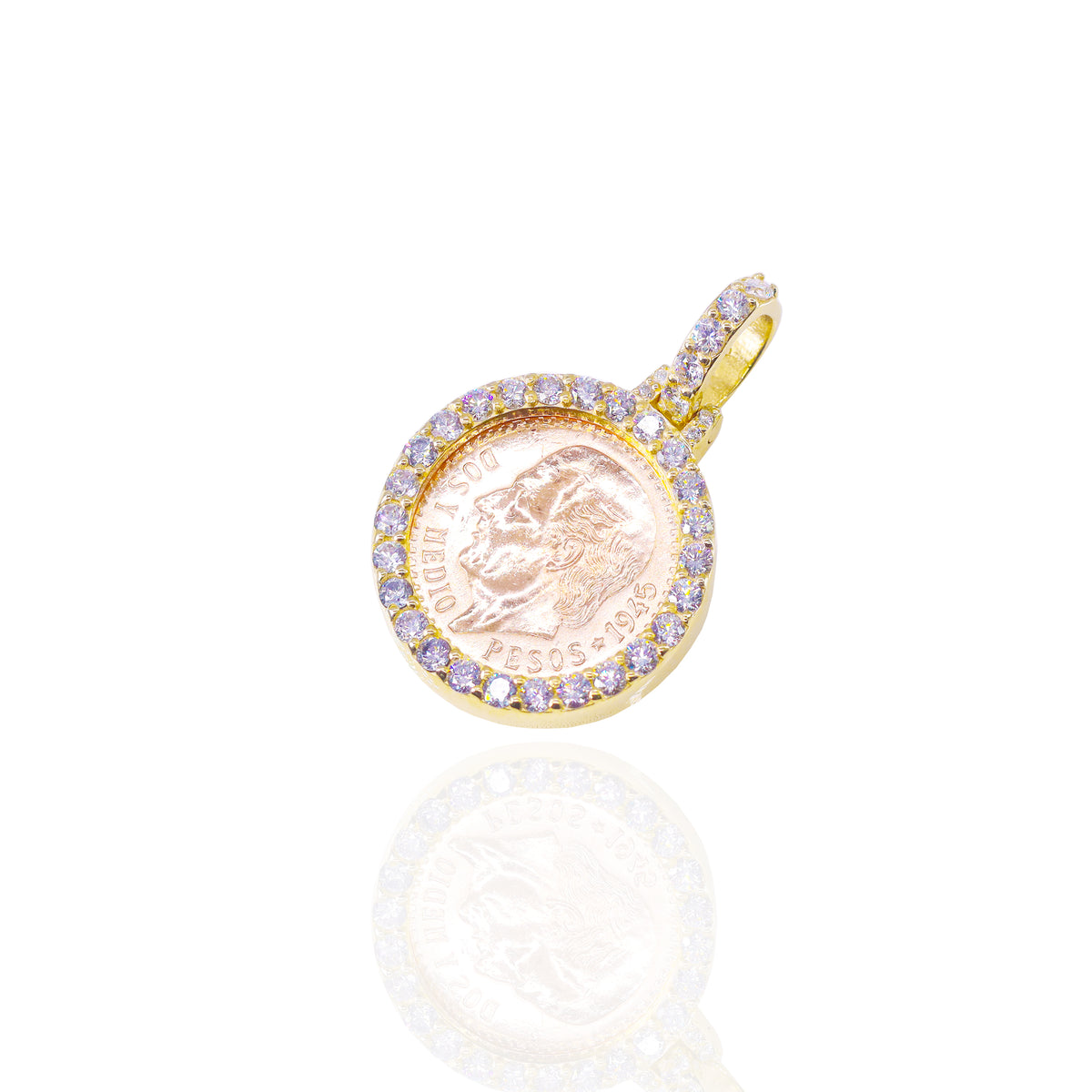 Dos Y Medio 1945 21KT Gold Coin with Diamond Bezel