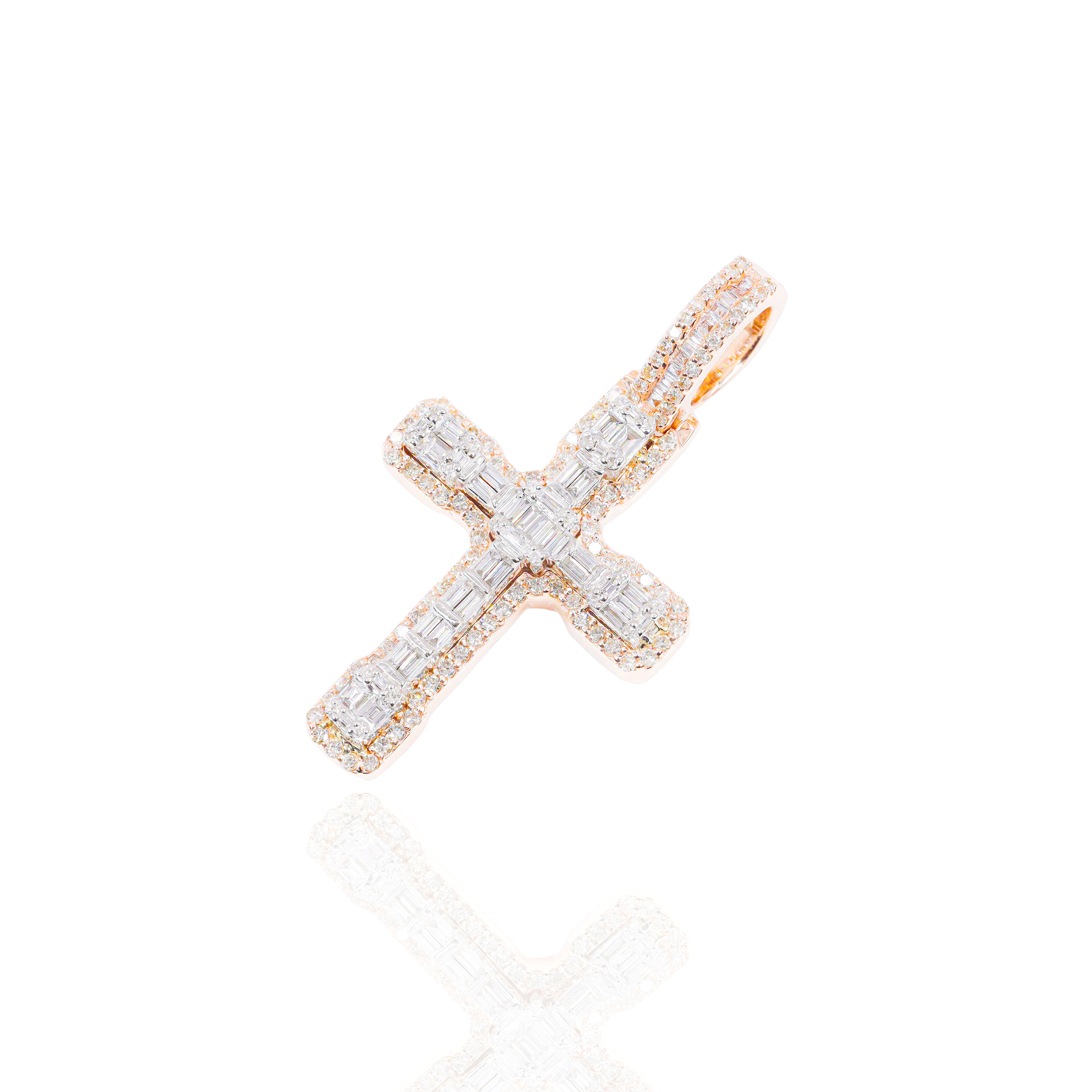 Two-Tone Baguette Diamond Cross Pendant