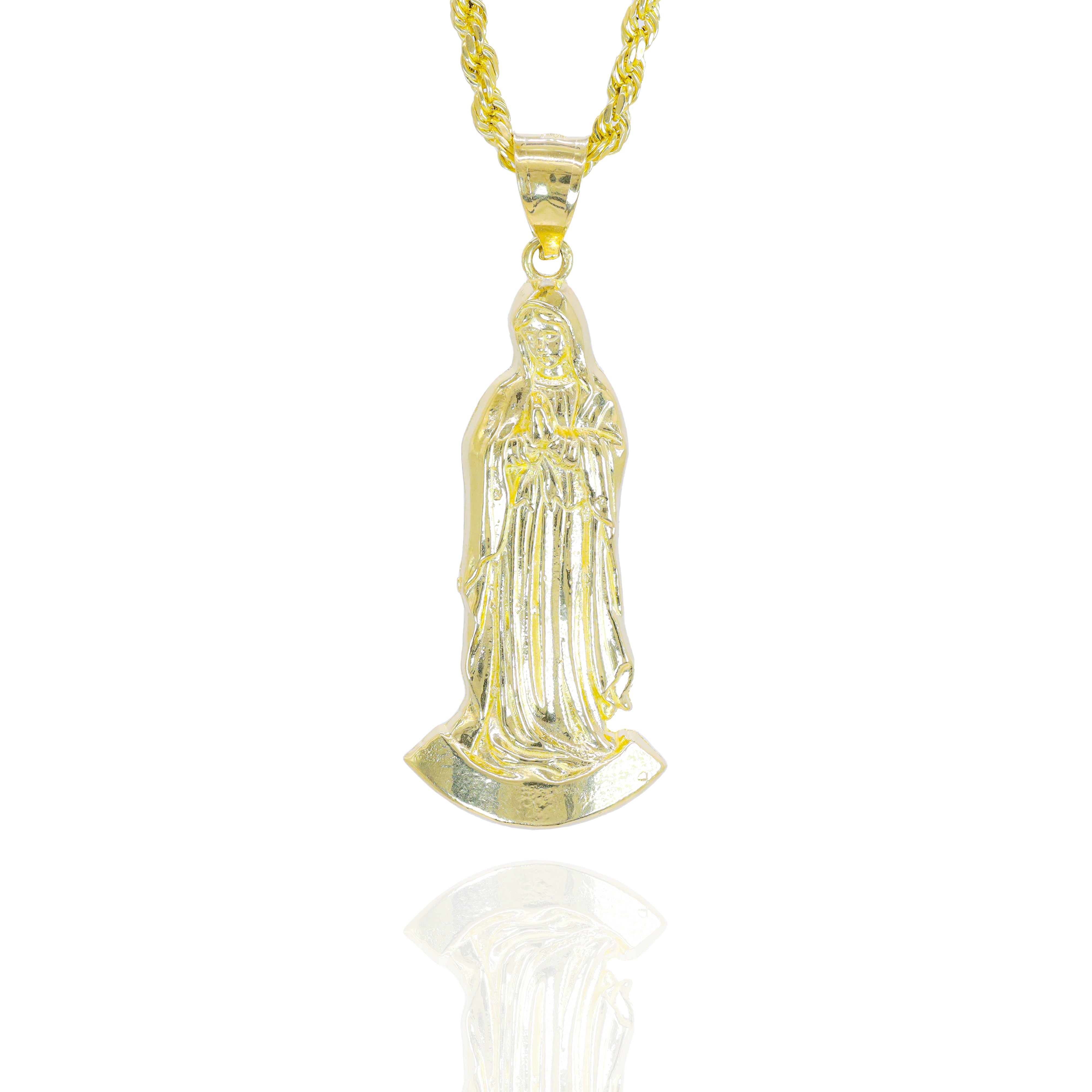 Gold pendant of a religious figure Virgin Mary