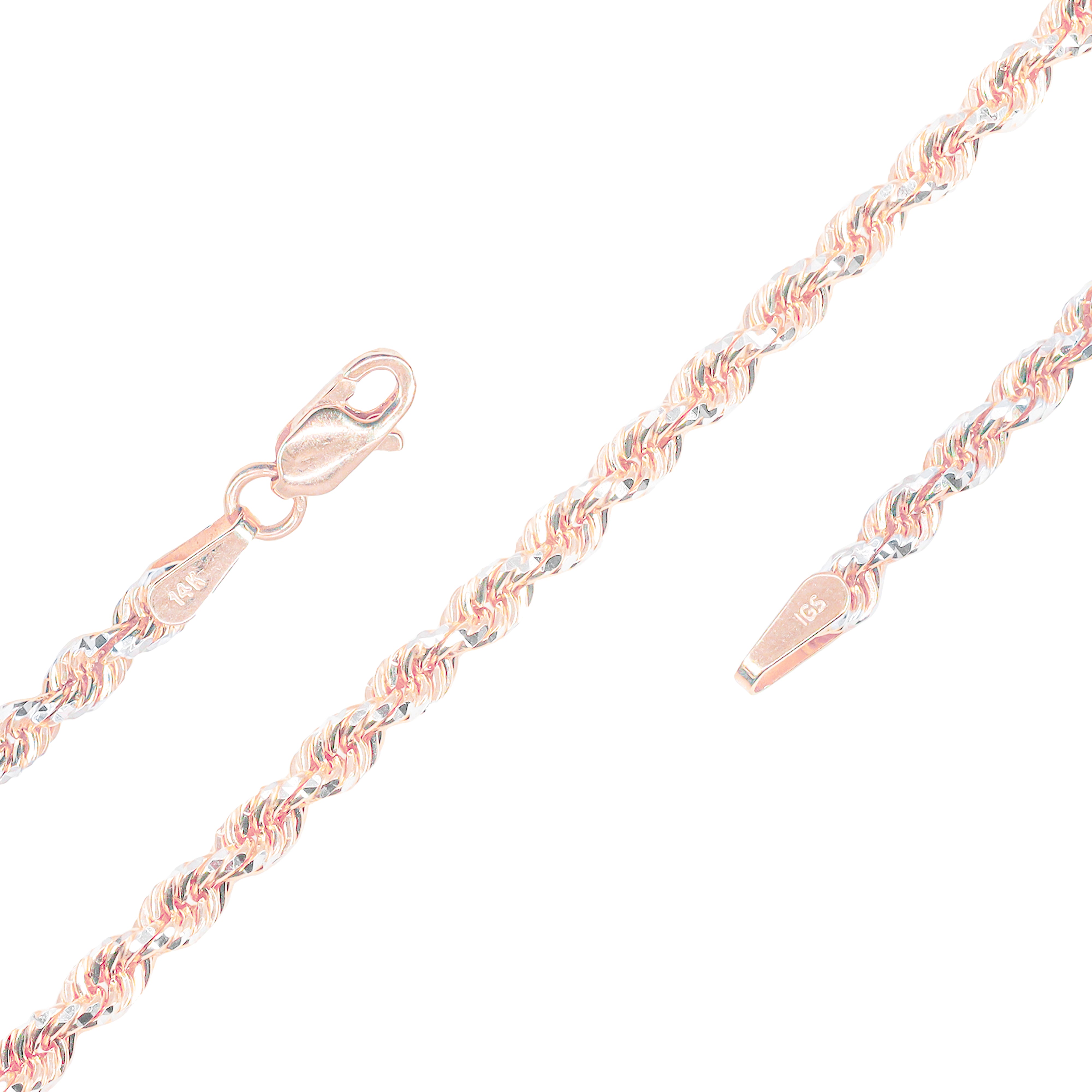 14KT Two-Tone Diamond Cut Rope Rose Gold Chain