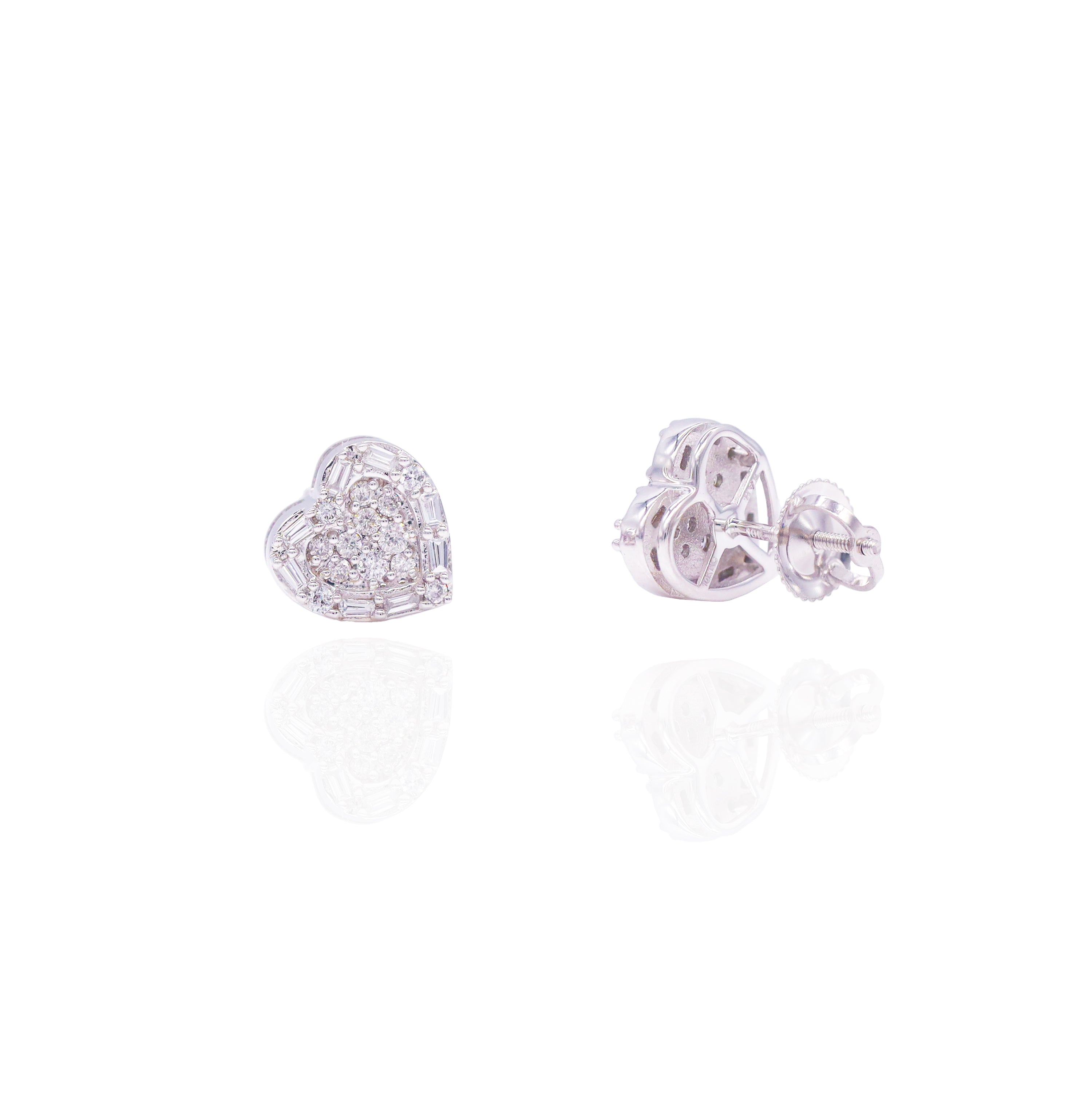 Baguette & Round Border Heart Diamond Earrings