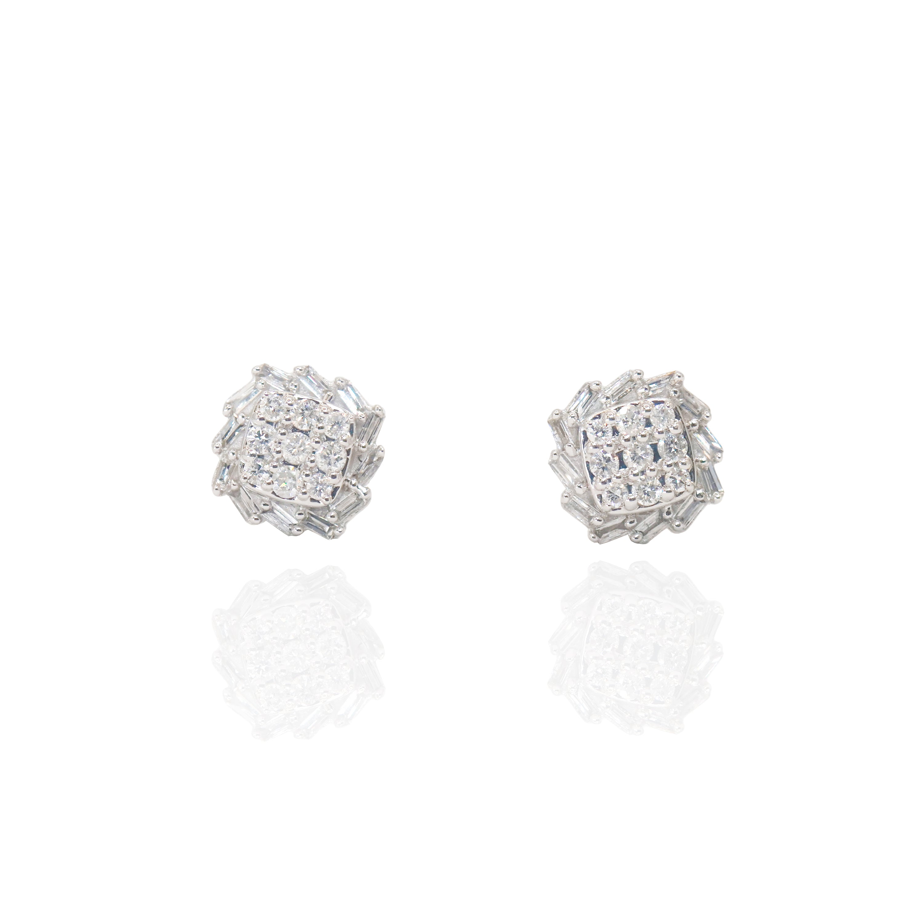 Baguette Jagged Border Custer Diamond Earrings