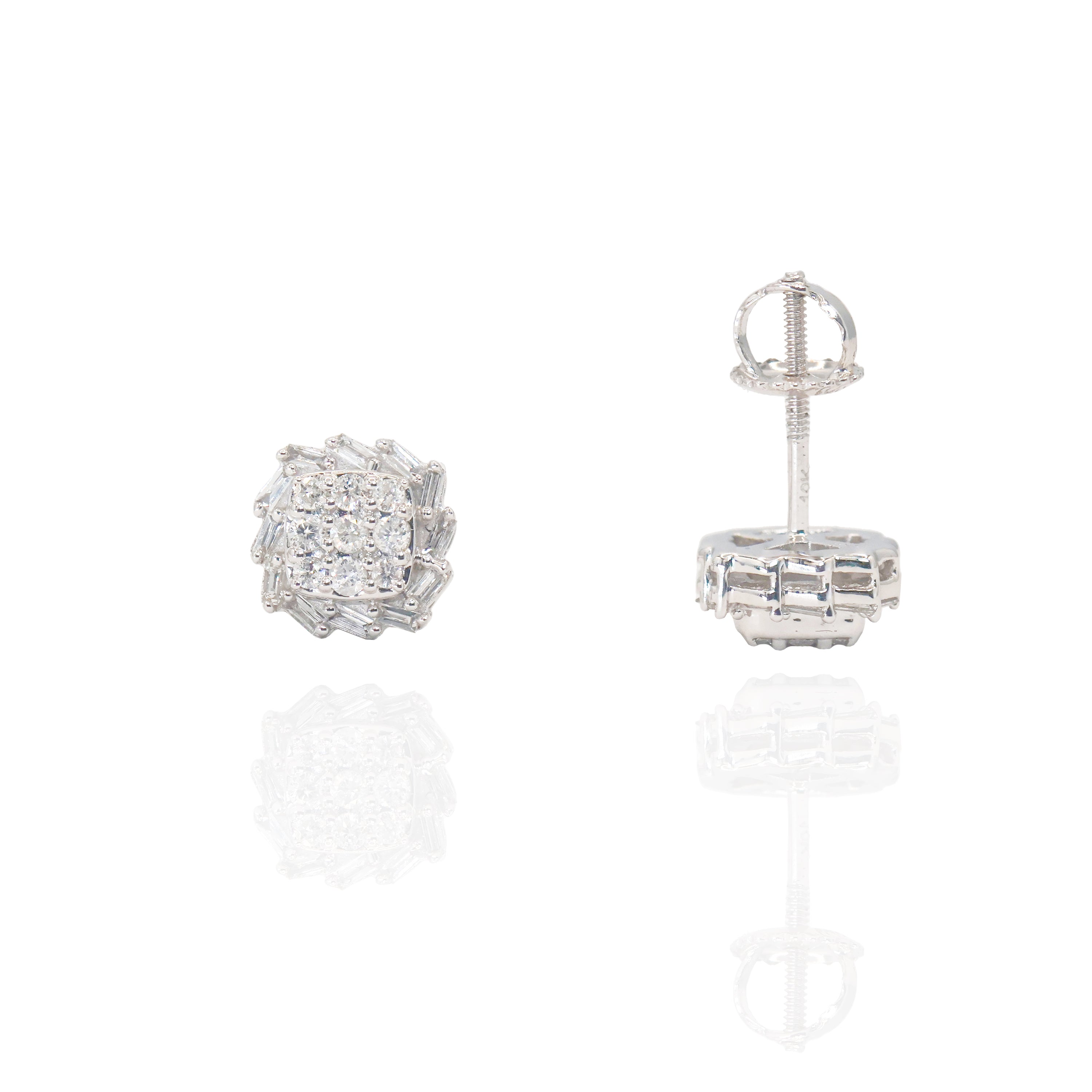 Baguette Jagged Border Custer Diamond Earrings