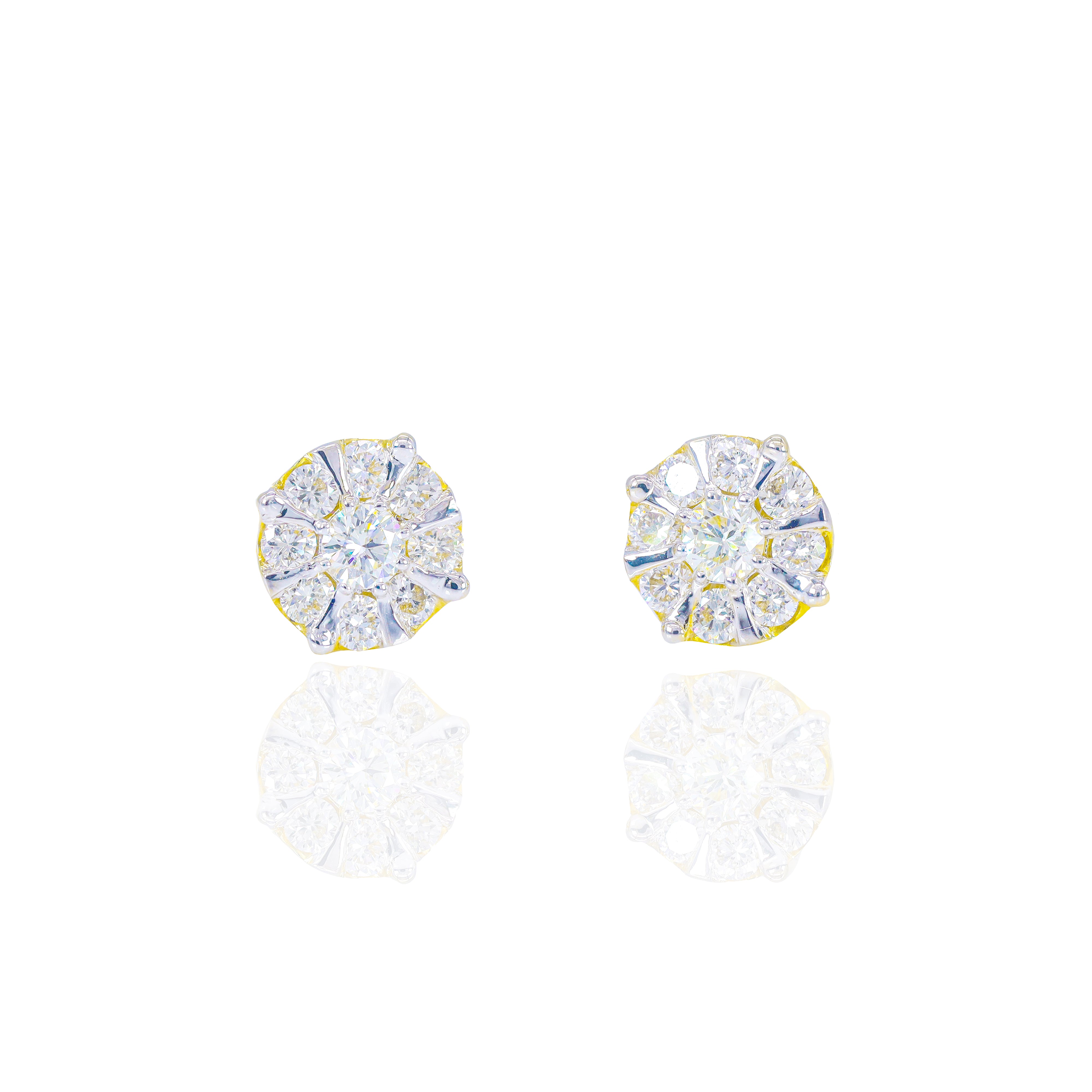 20-Pointer Center Diamond Earrings w/ Gold & Diamond Border