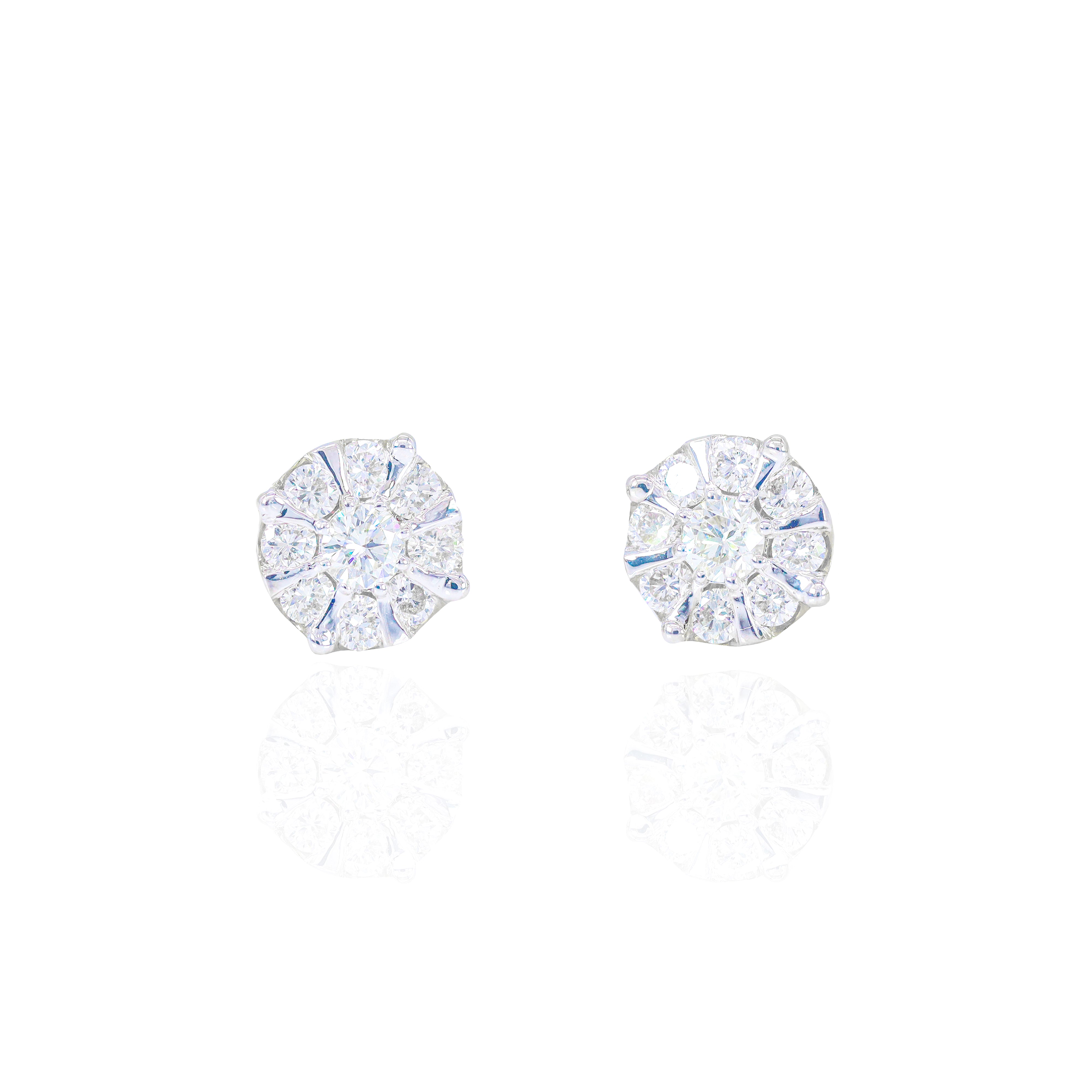 20-Pointer Center Diamond Earrings w/ Gold & Diamond Border