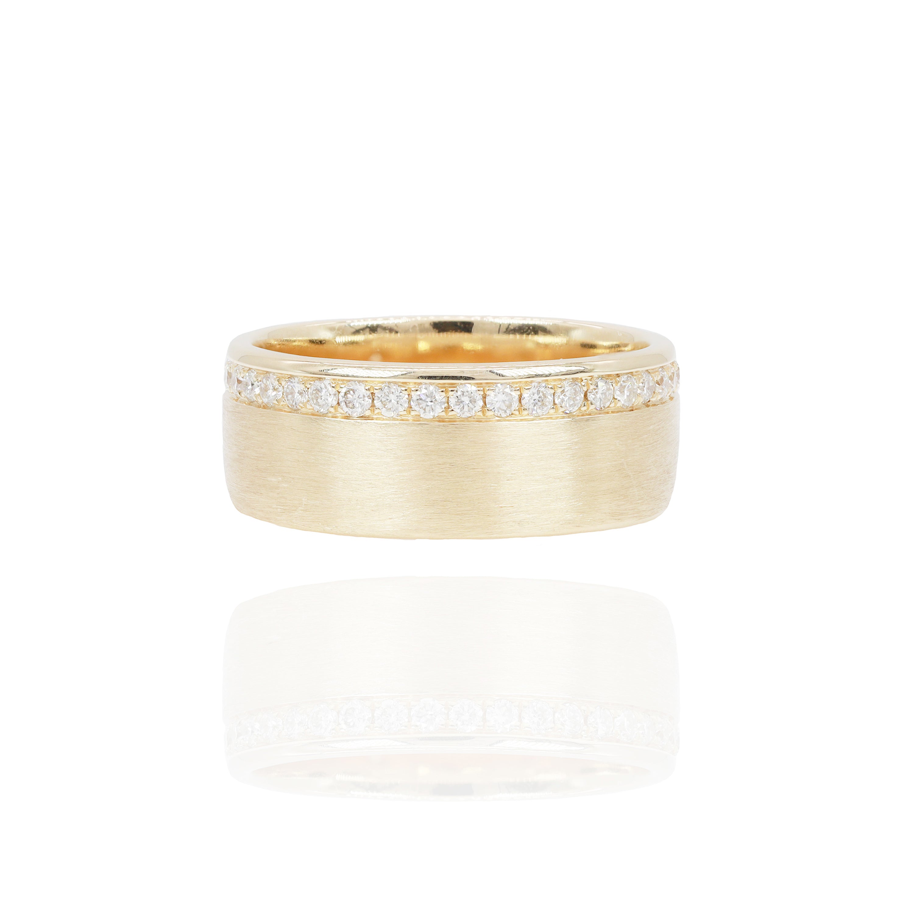 Satin Gold with One Row Diamond Men's Band
