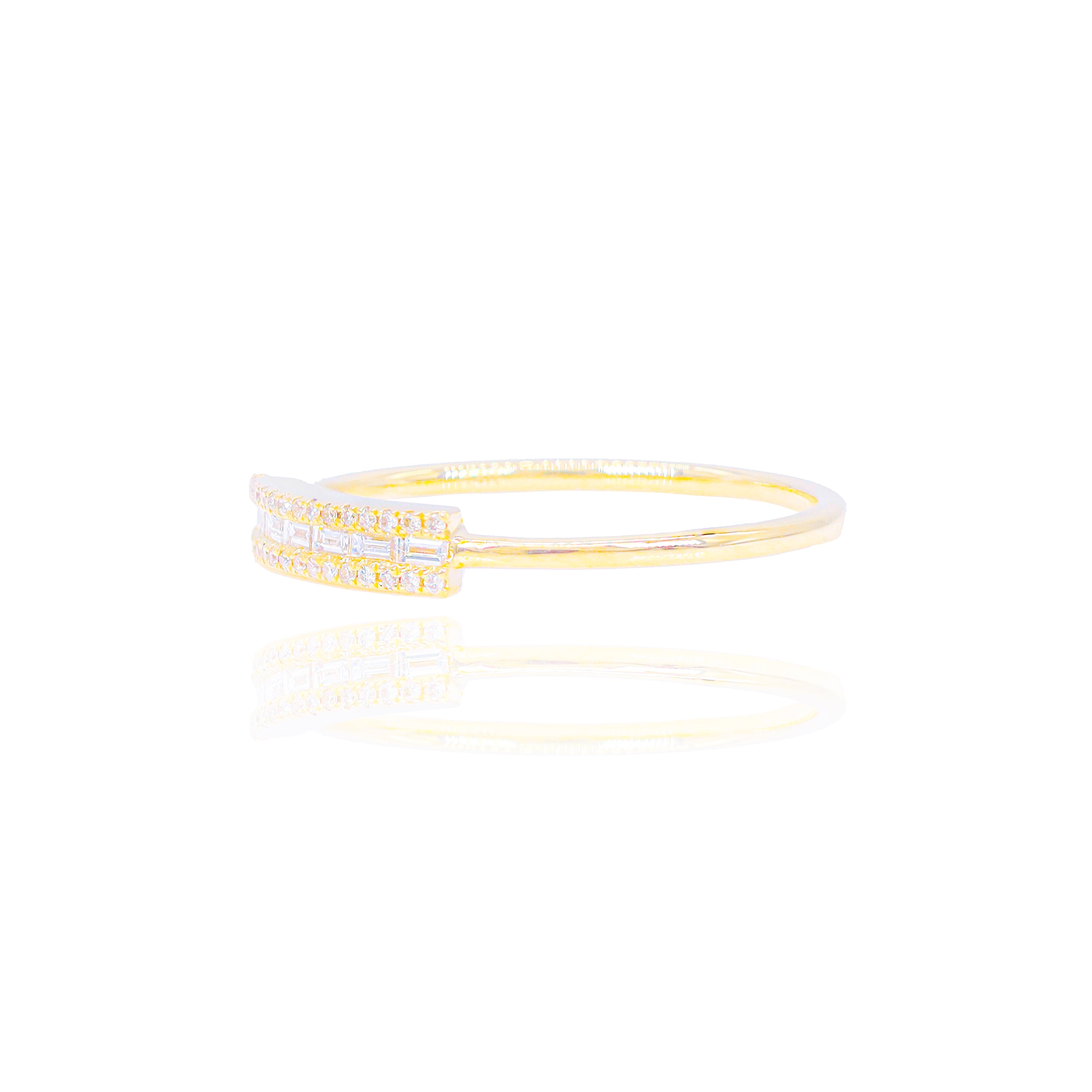 Center Baguette Diamond Ring with Gold Band