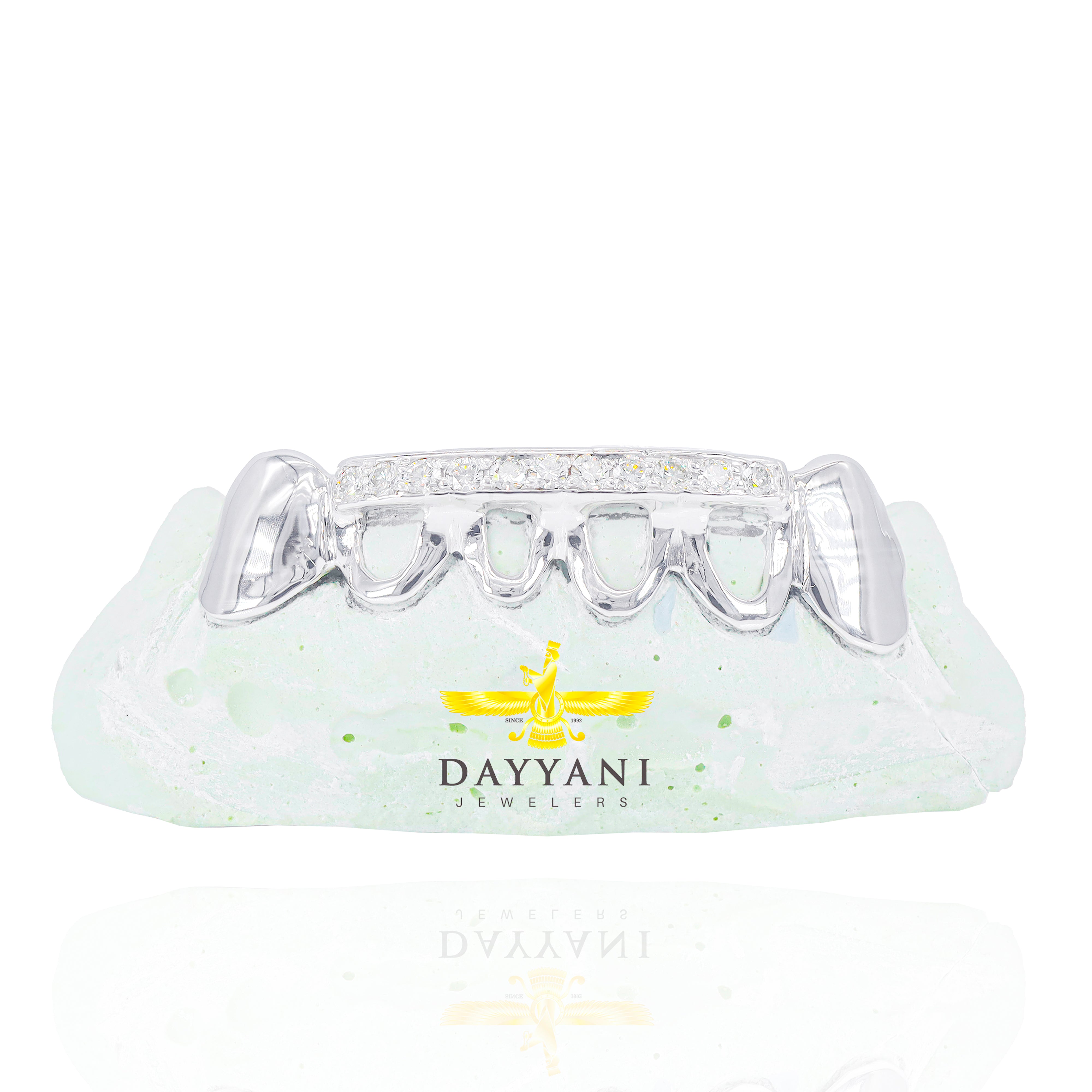 Custom 6 Teeth One Row Diamond Bar Open Face Gold Grillz