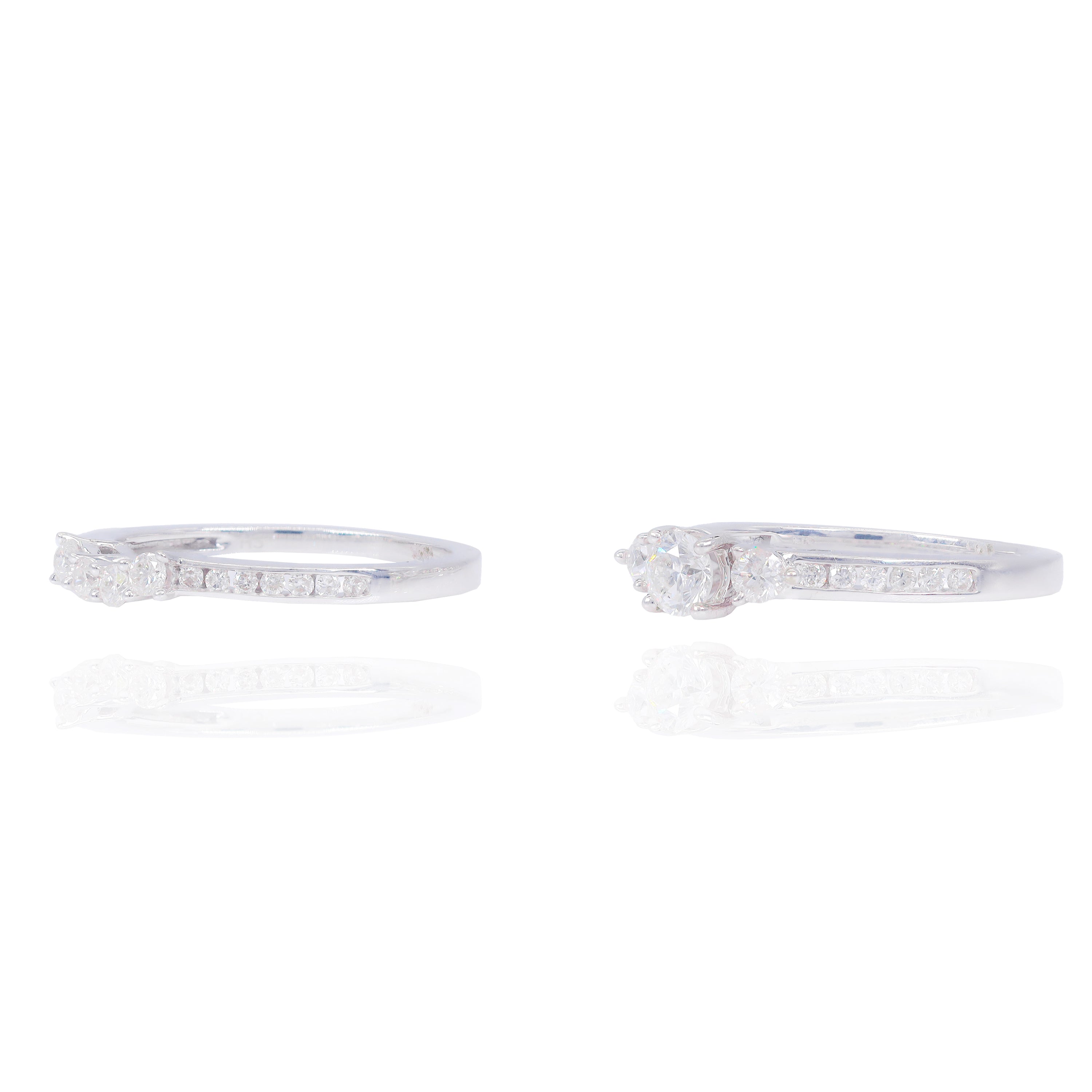 1/4 CT Center 18KT White Gold Diamond Engagement Ring & Band