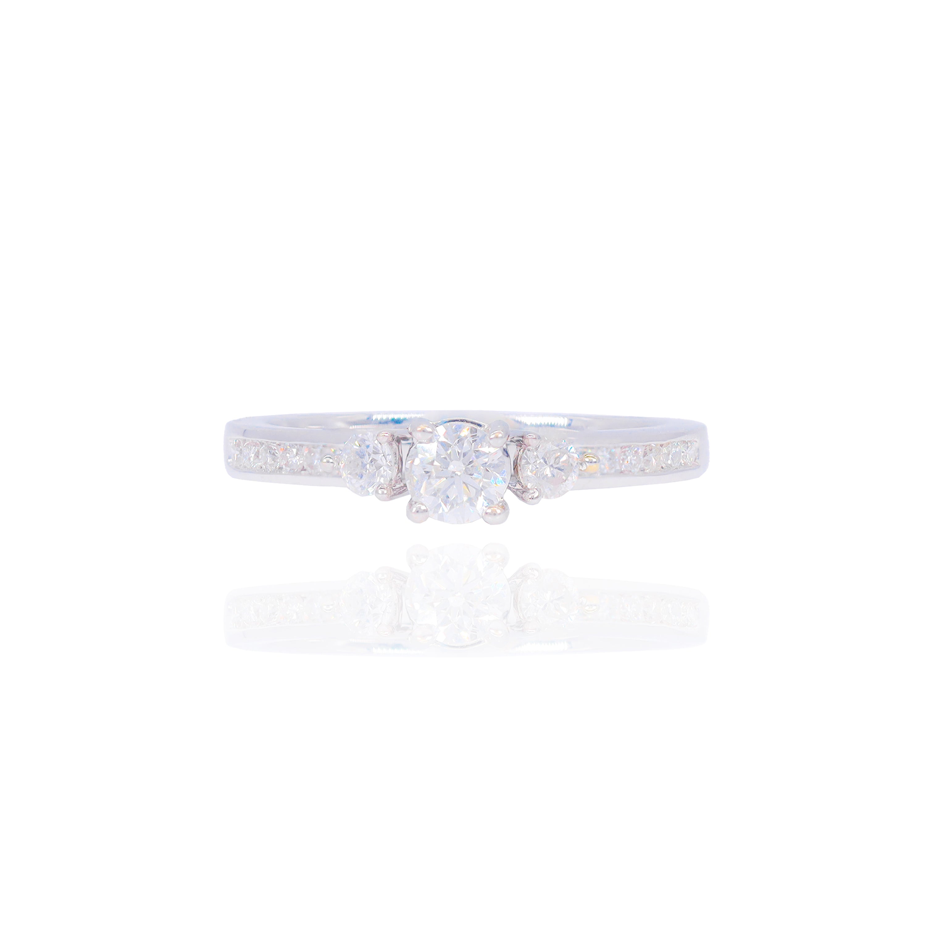 1/4 CT Center 18KT White Gold Diamond Engagement Ring & Band