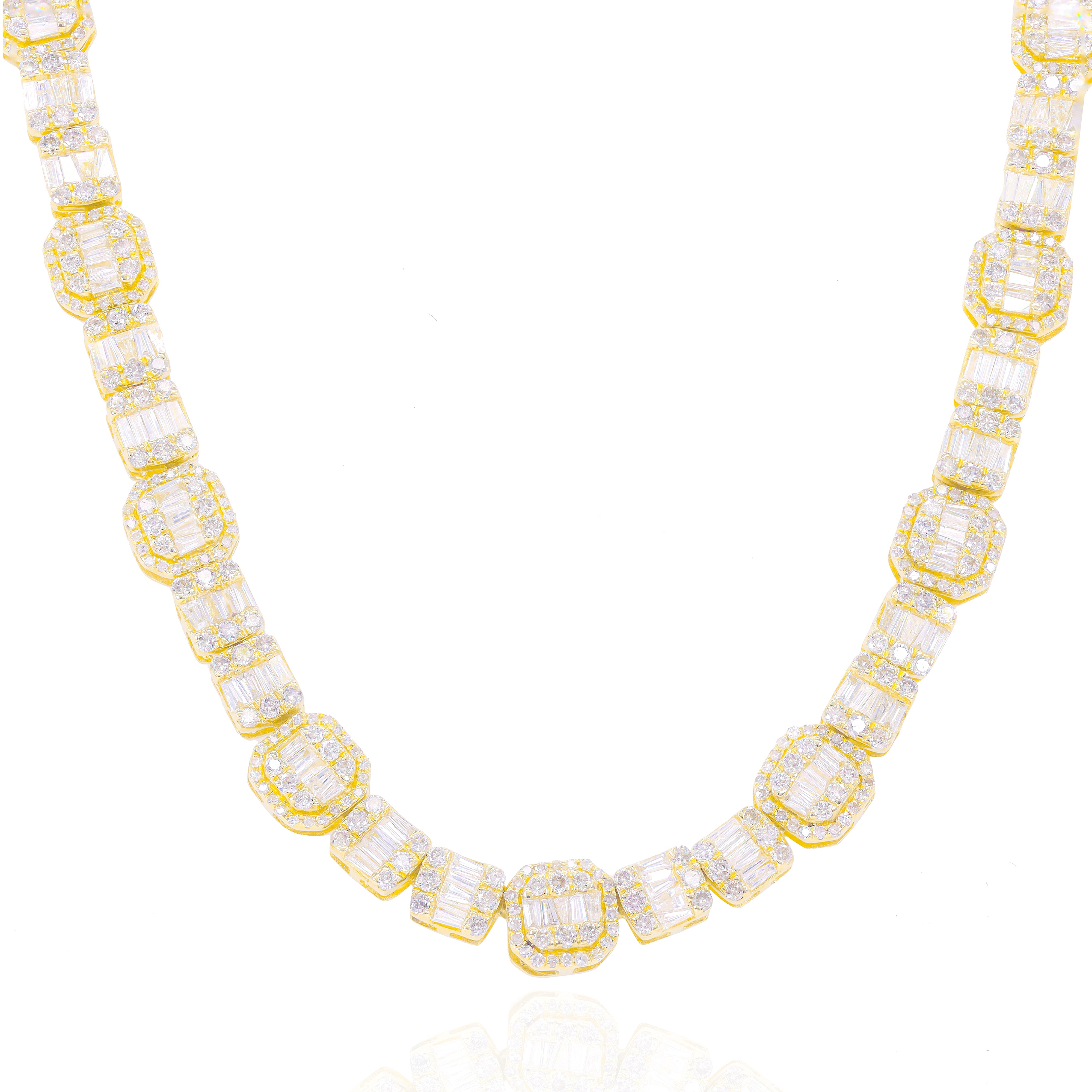 Square Link Baguette & Round Diamond Chain