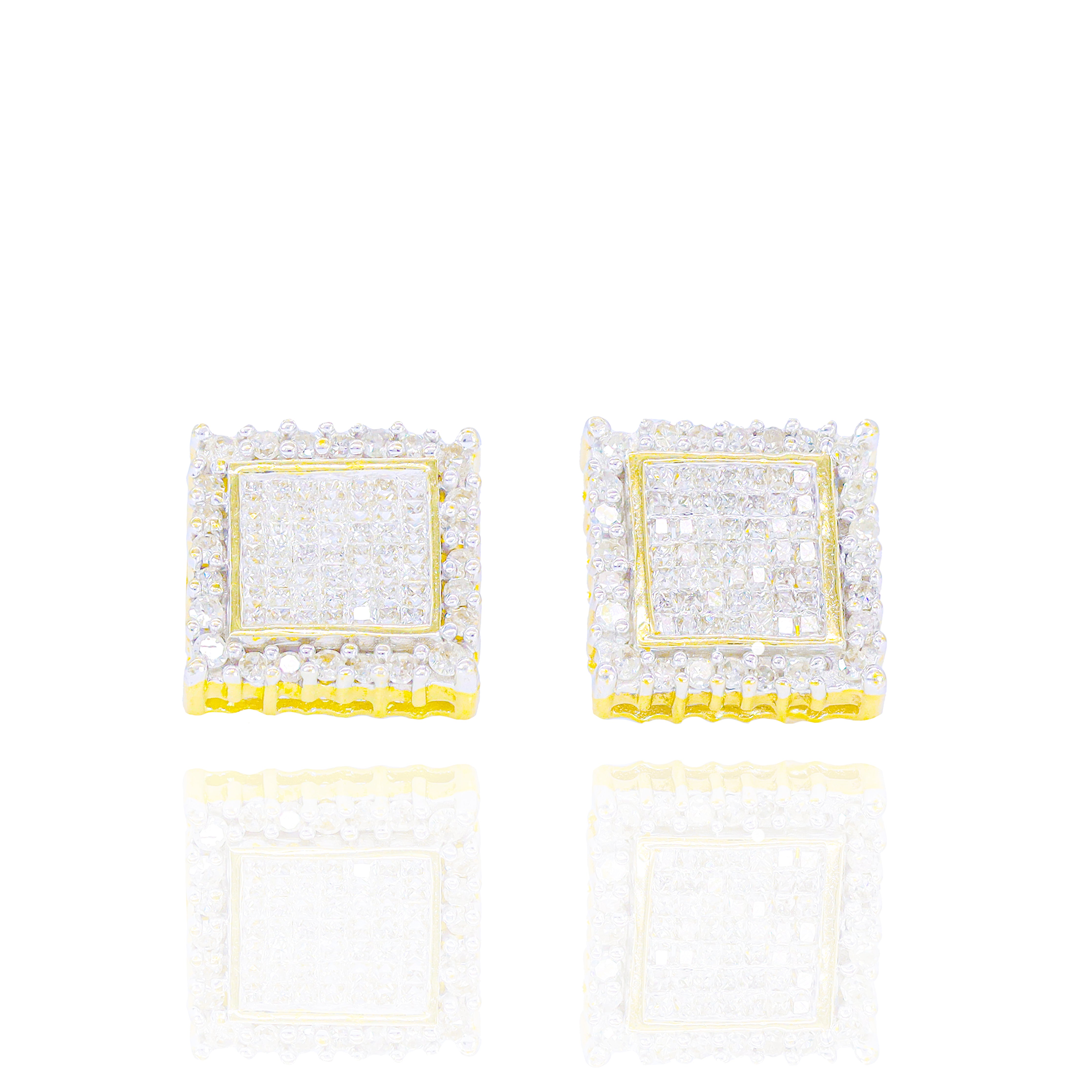 Square Princess Cut Diamond Cluster Earrings
