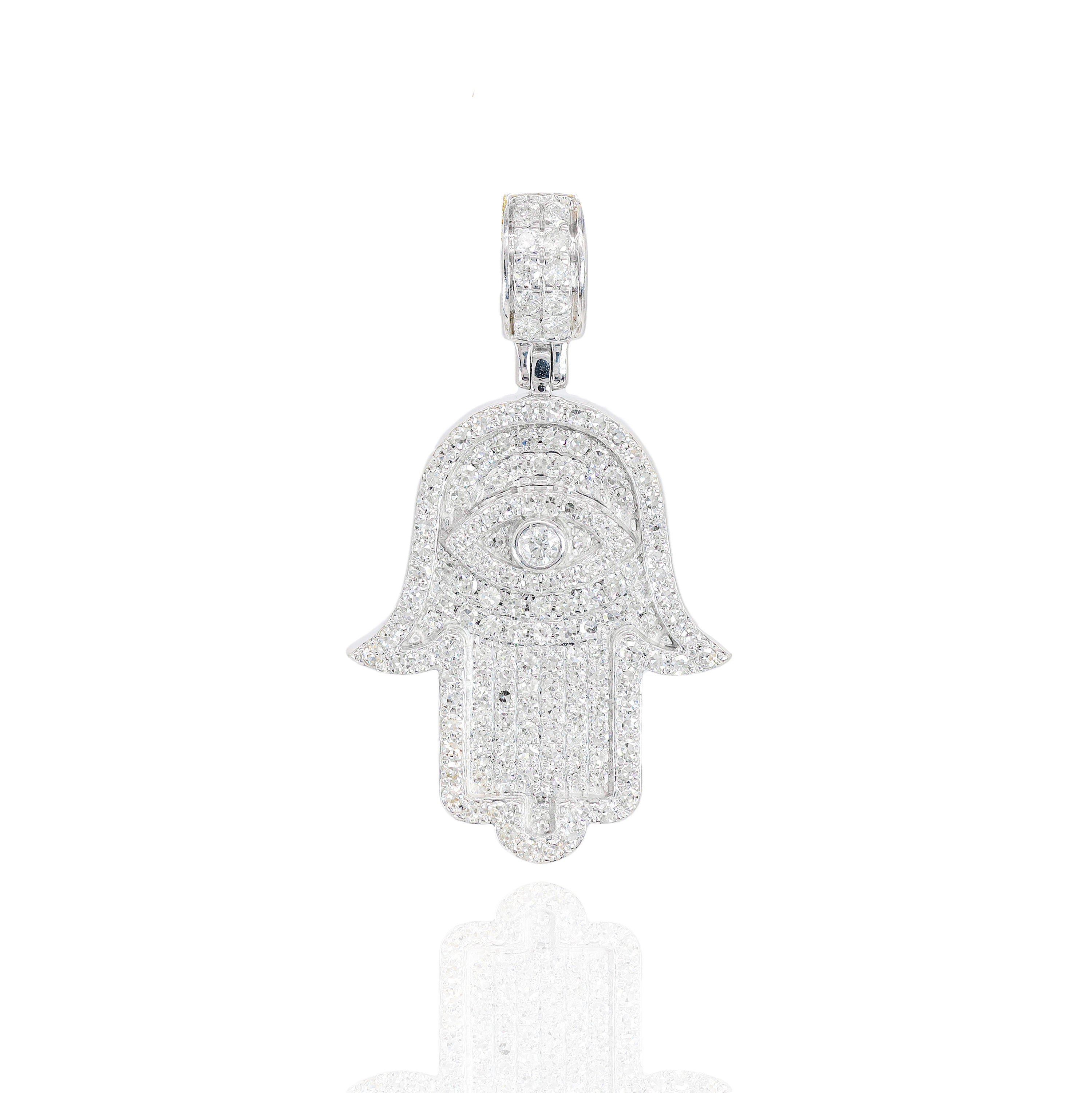 Hamza Hand with Evil Eye Diamond Pendant