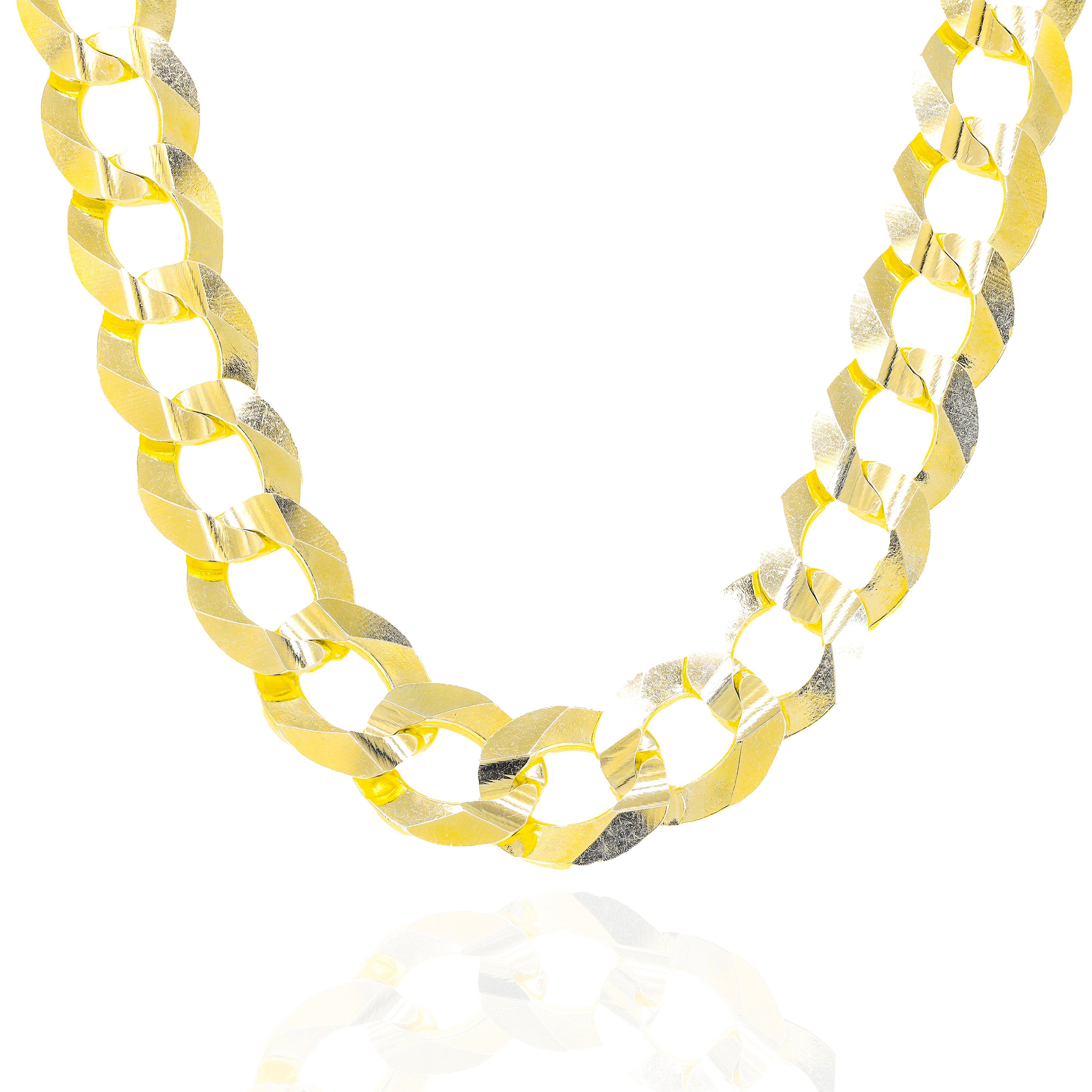 10KT Solid Flat Curb Cuban Link Yellow Gold Chain