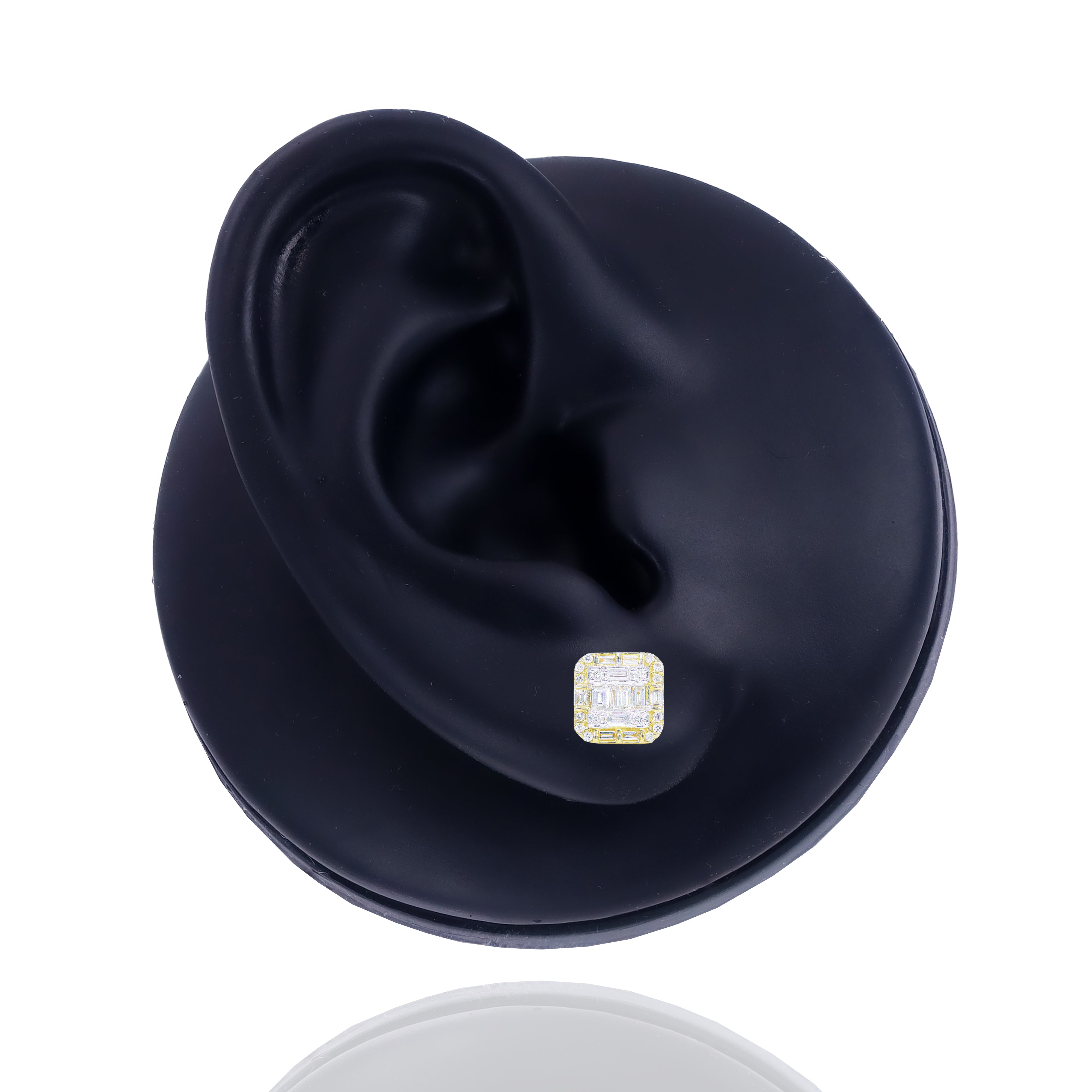 Square Baguette and Round Diamond Border Earrings