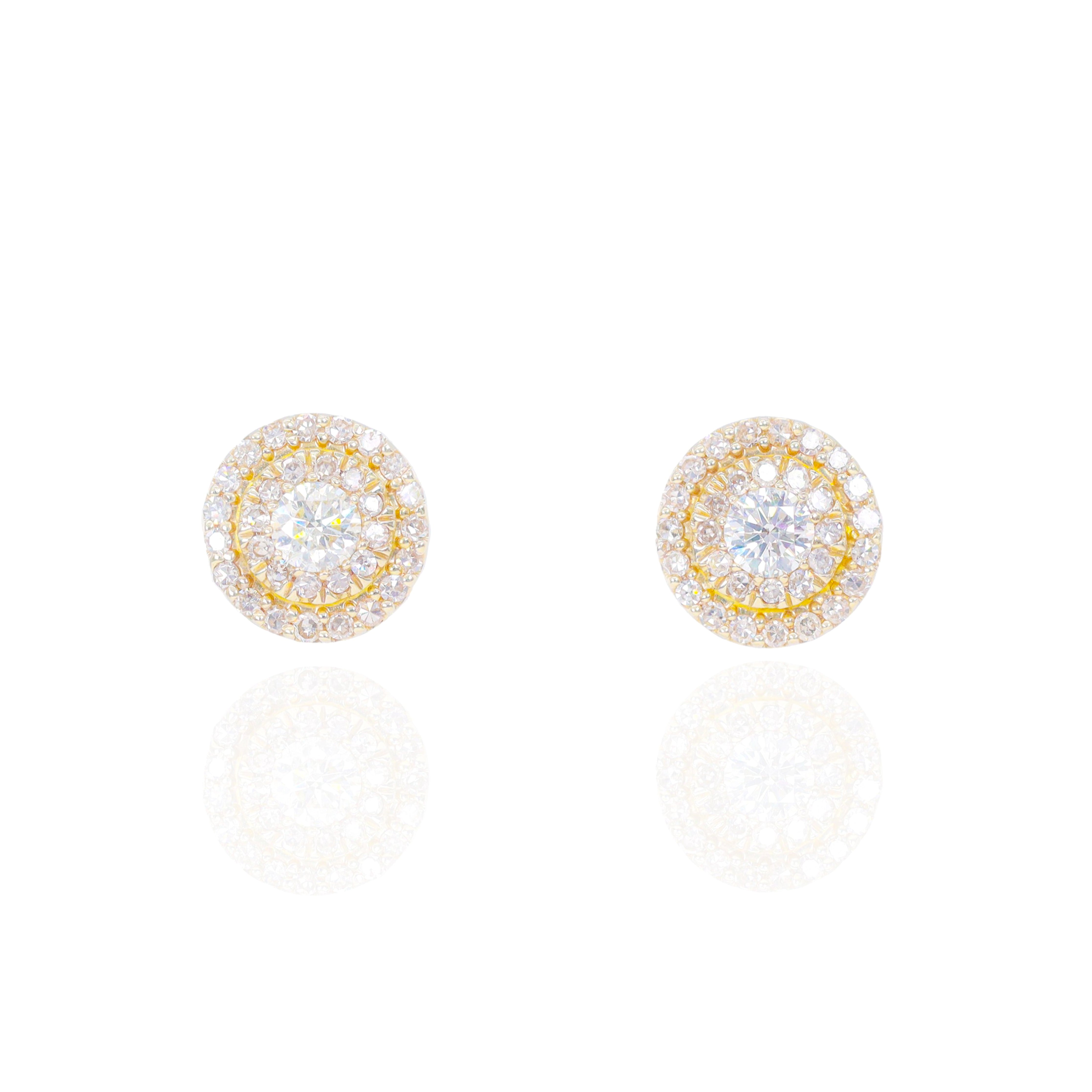 20-Pointer Center Diamond Earrings with 2 Row Diamond Border