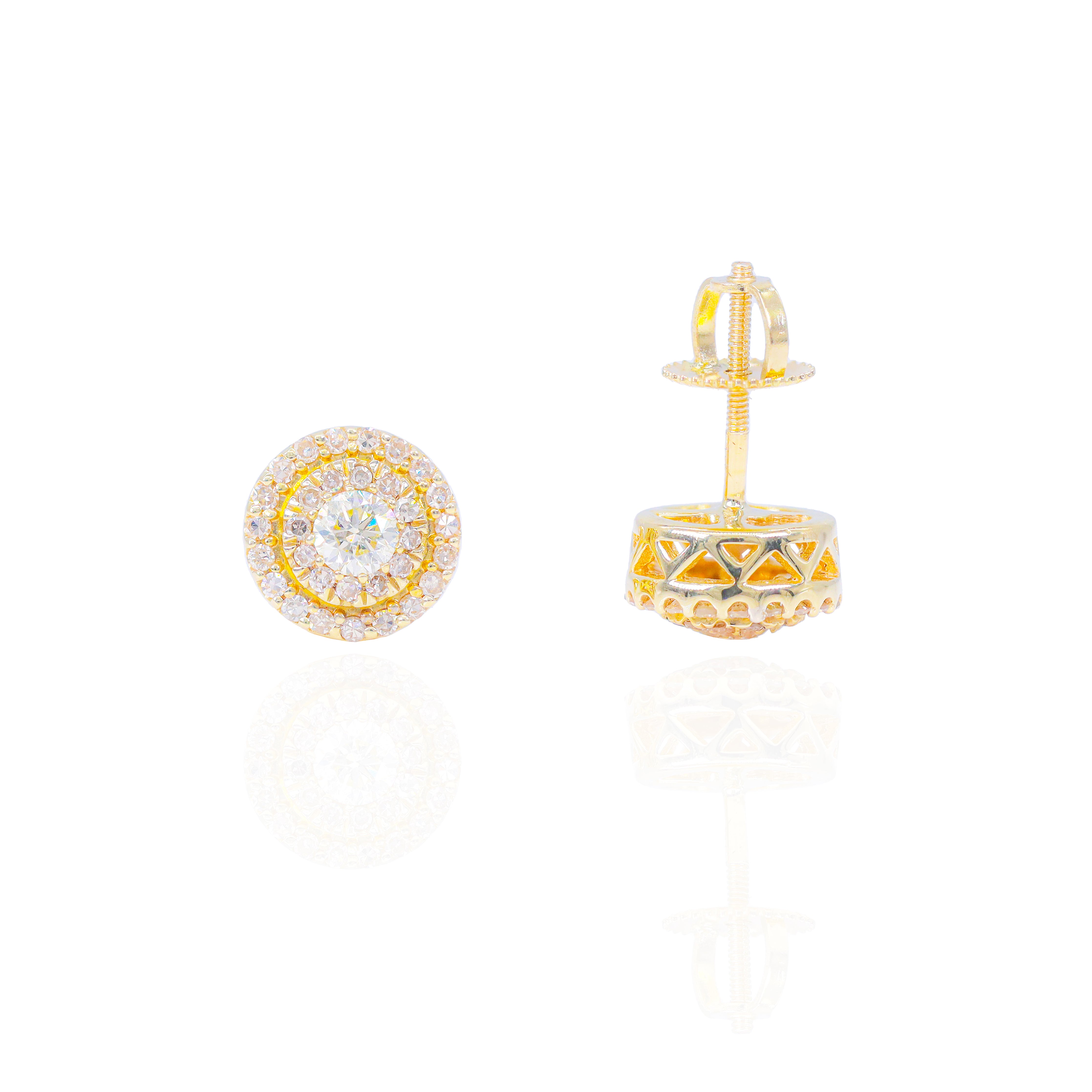 20-Pointer Center Diamond Earrings with 2 Row Diamond Border