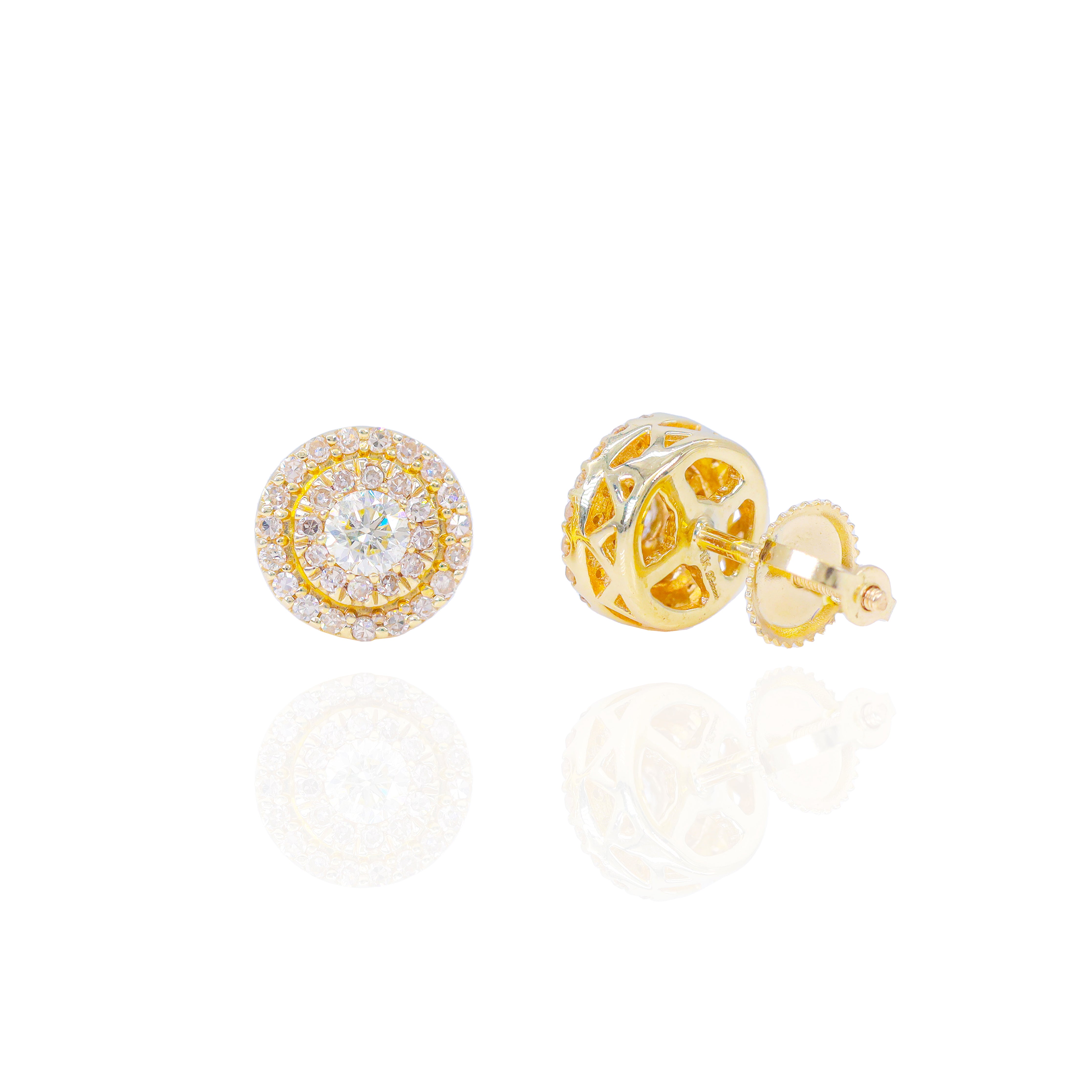 20-Pointer Center Diamond Earrings with 2 Row Diamond Border