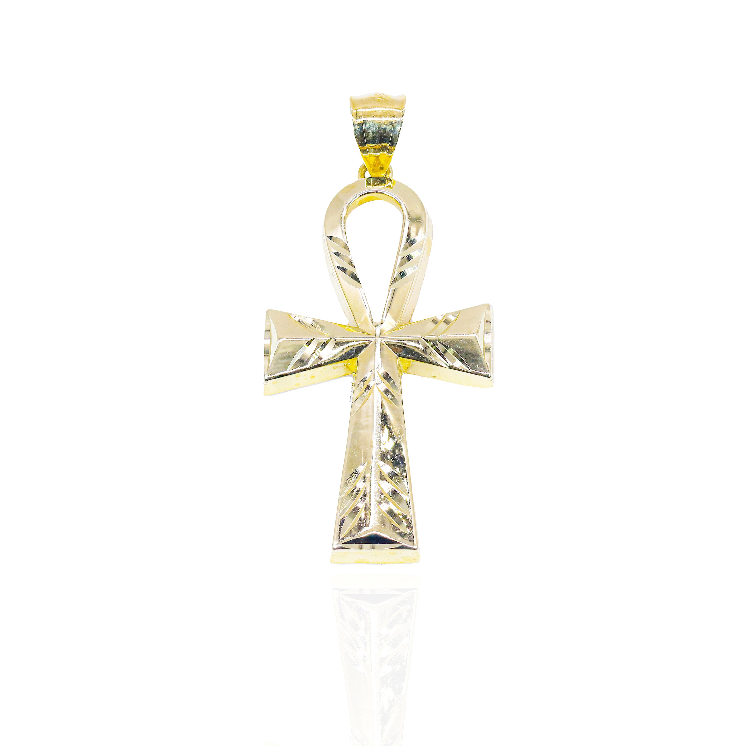 Elongated Fluted Ankh Solid Gold Pendant