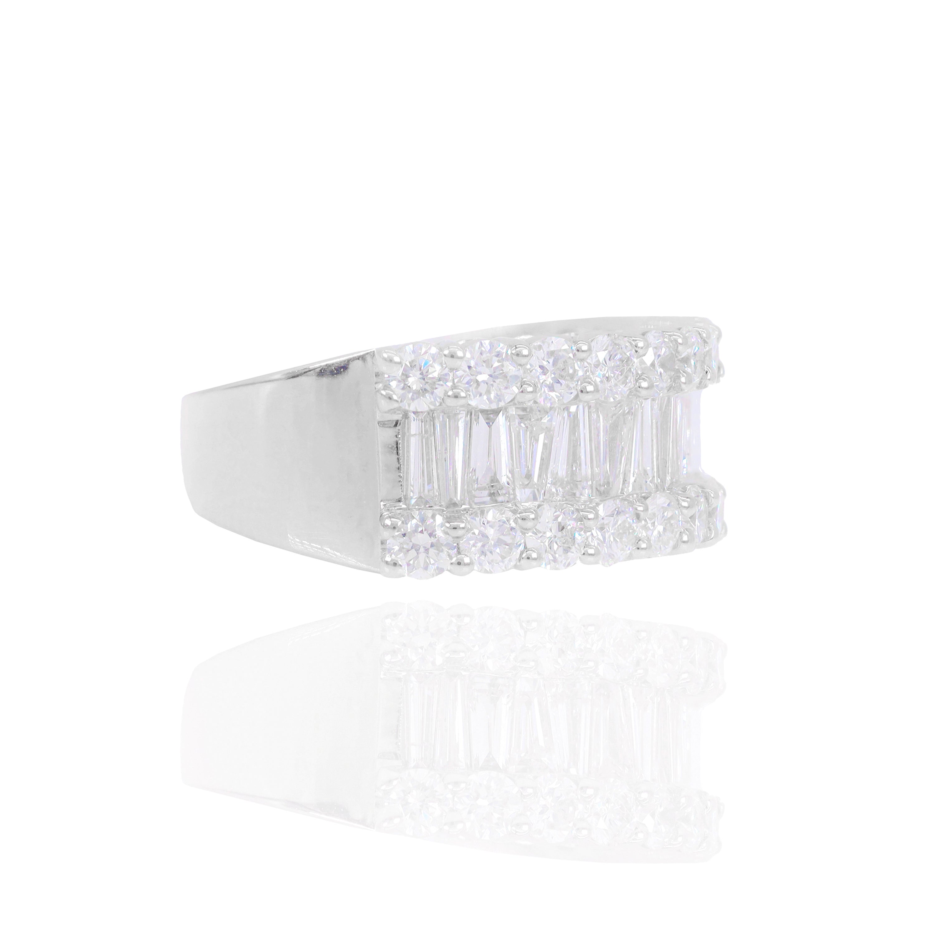 Tapered Baguettes with Side Border Round Diamond Ring Band